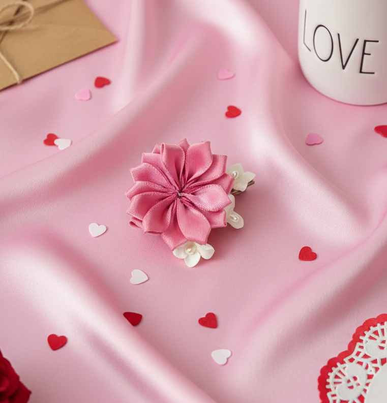 Dusty Pink and Tiny White Floral Brooch Pin 