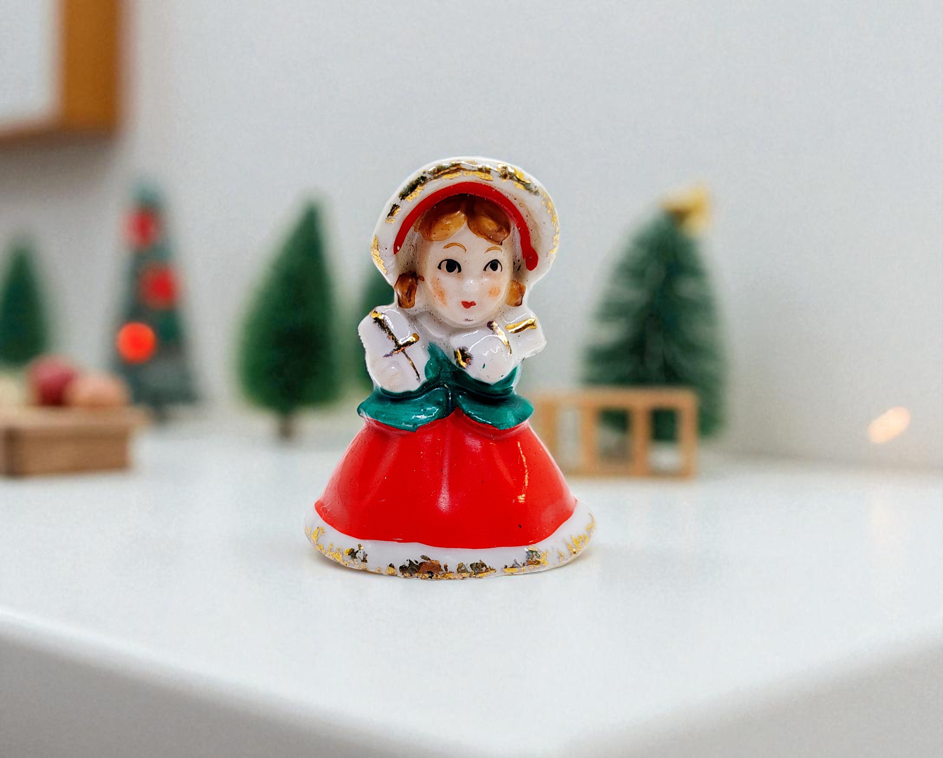 Vintage Miniature Victorian Girl Bell Ornament