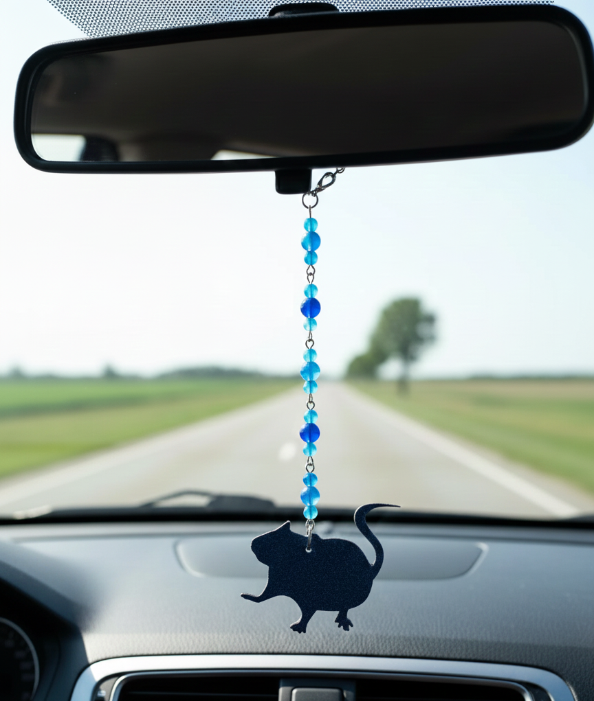 Blue Kyanite & Chalcedony Gemstone Fancy Rat Hanging Rearview Mirror Car Charm