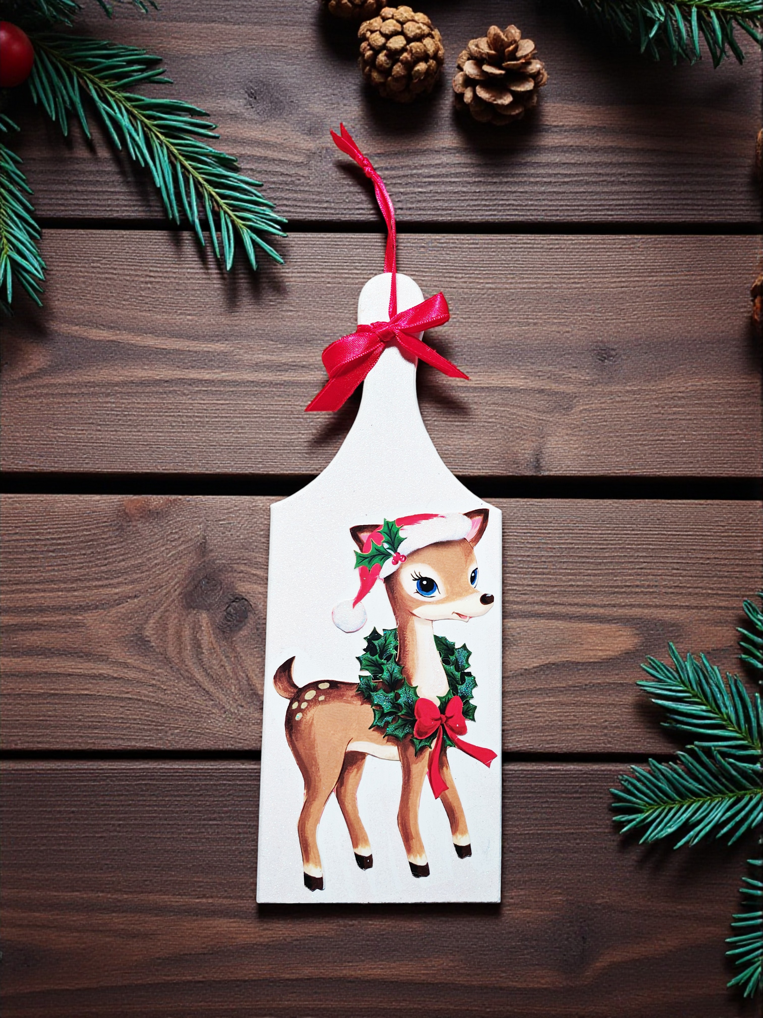 Small Wooden Glittery Christmas Reindeer Cutting Board