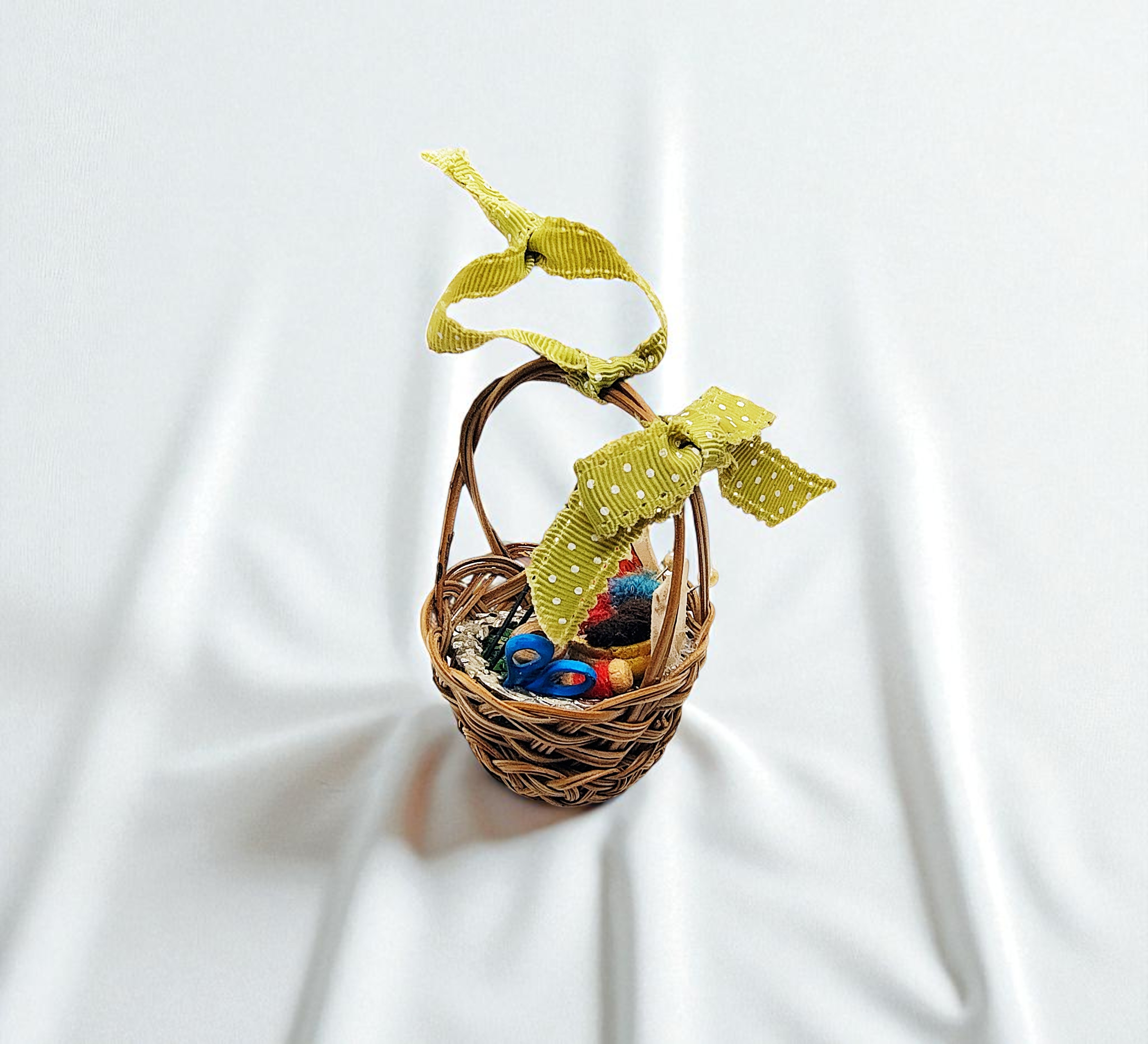 Mini Craft Supply Wicker Basket Ornament