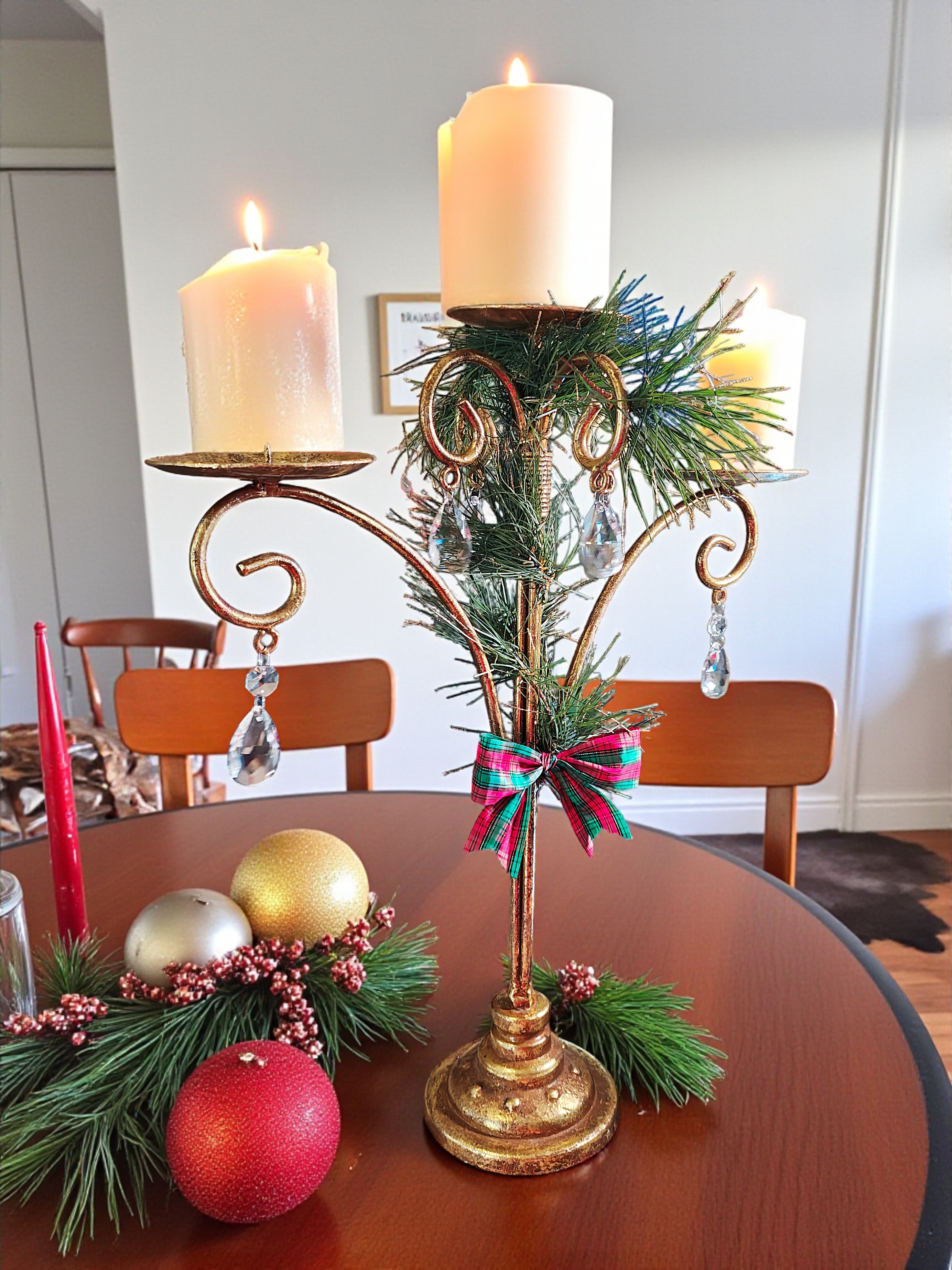Large Gold Metal Christmas Candle Holder with Crystals