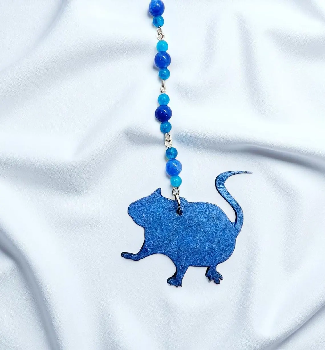 Blue Kyanite & Chalcedony Gemstone Fancy Rat Hanging Rearview Mirror Car Charm