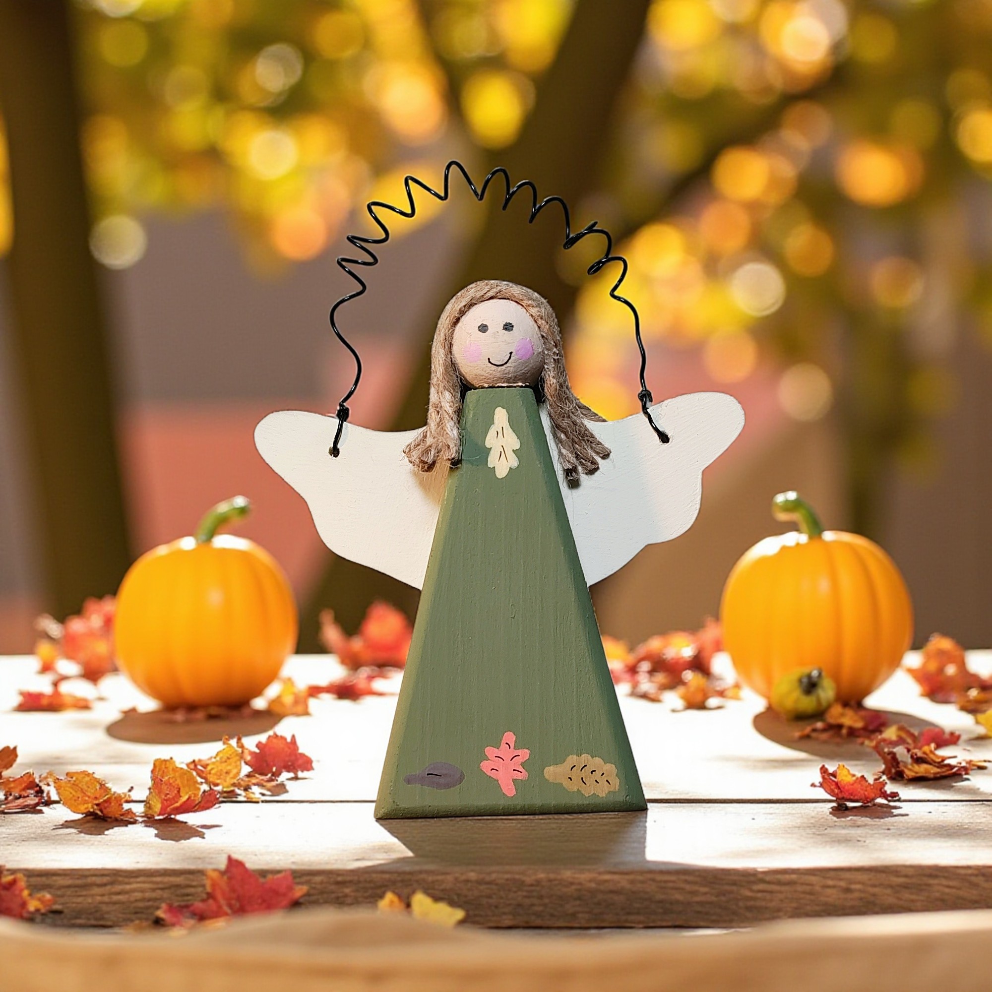 Fall Wooden Angel Ornament