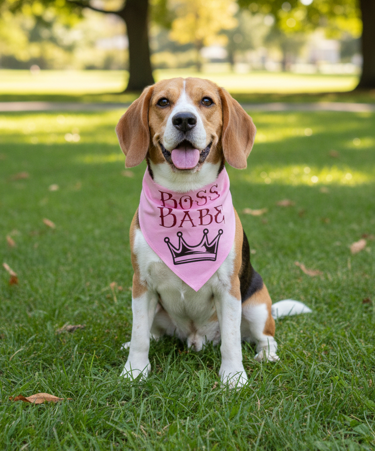 Medium Pink Boss Babe with Crown Dog Bandana 