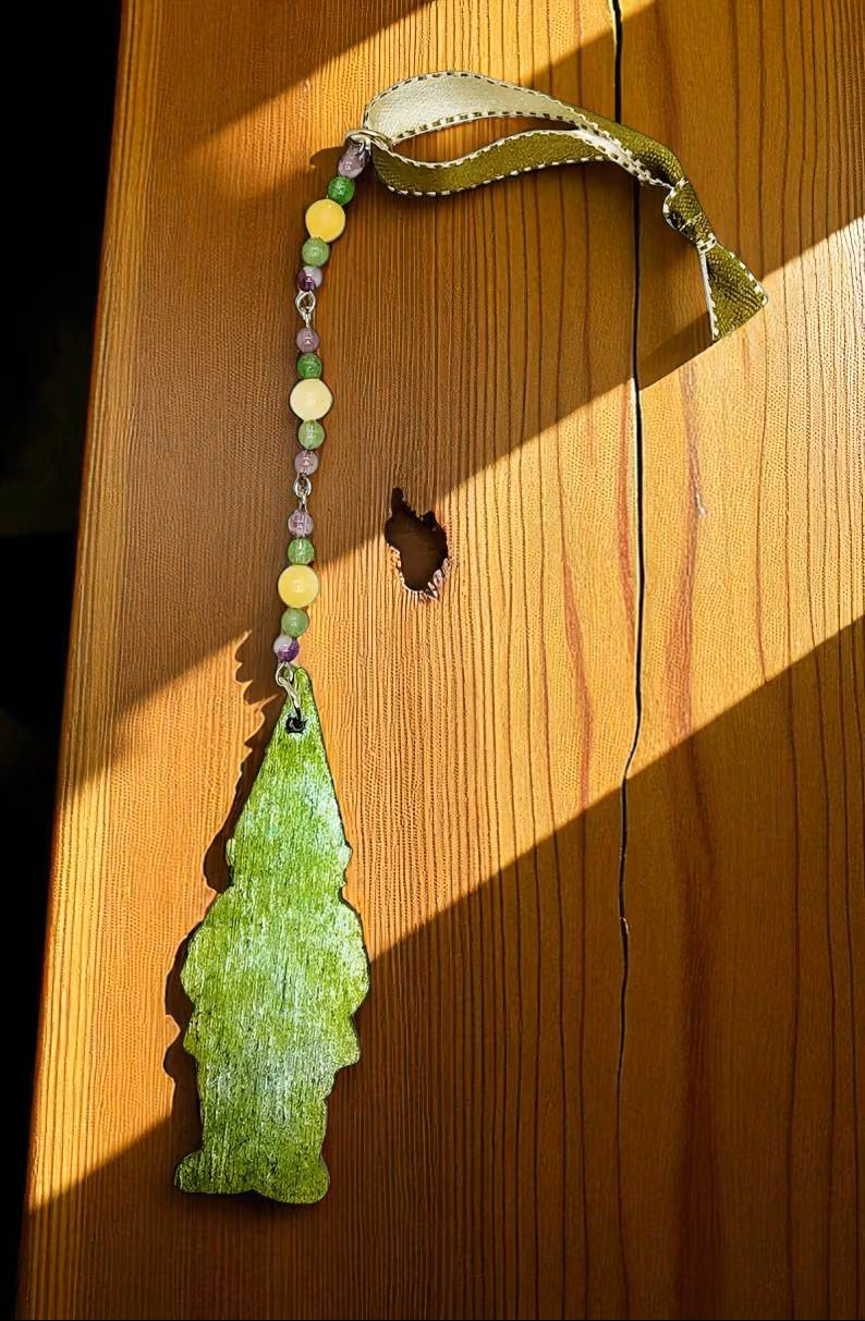Handcrafted Gemstone Beaded Gnome Accent Ornament 