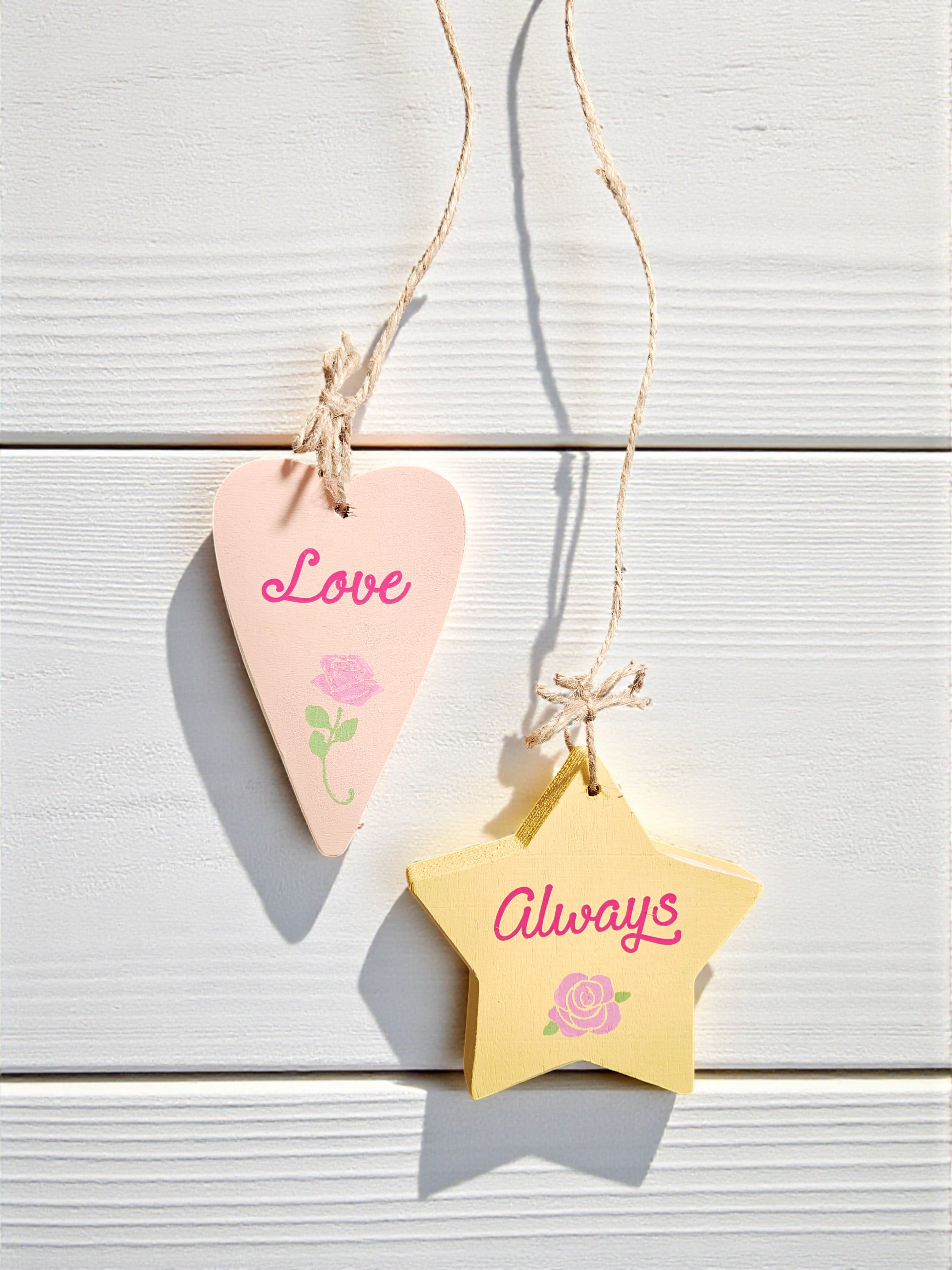 Romantic Wood Heart & Star Love Always Door Hanger Ornament