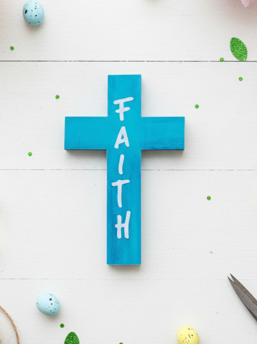 Wooden Faded Blue Faith Cross Magnet