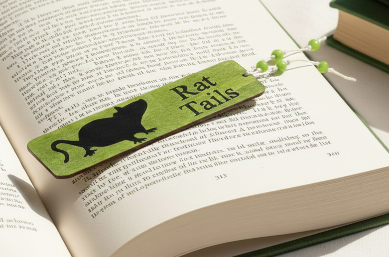Handmade Decorative Wooden Green Fancy Rat Tails Bookmark