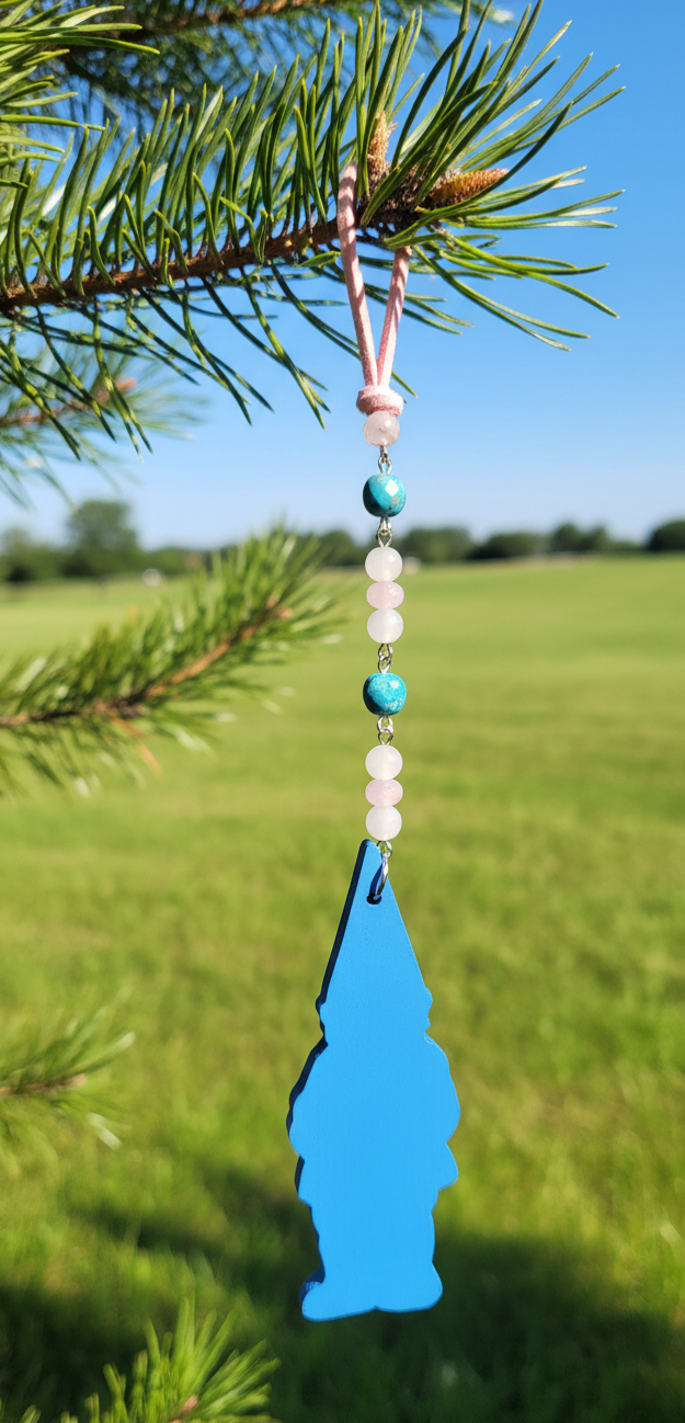 Whimsical Handmade Garden Gnome Gemstone Hanging Ornament