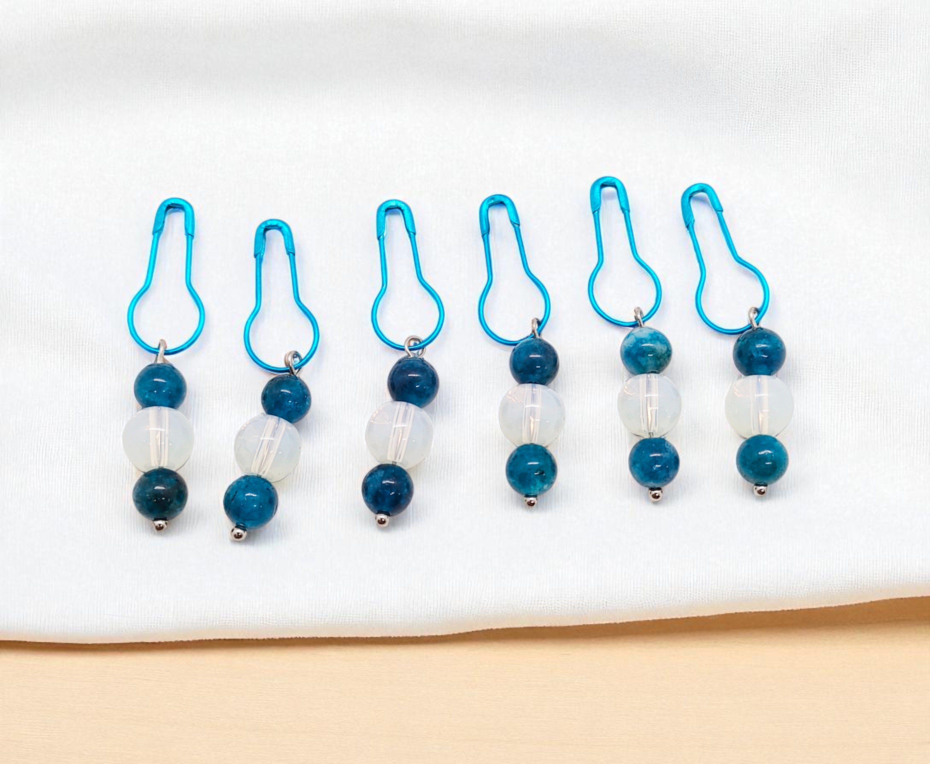 Blue Kyanite & Opalite Gemstone Beaded Stitch Markers 