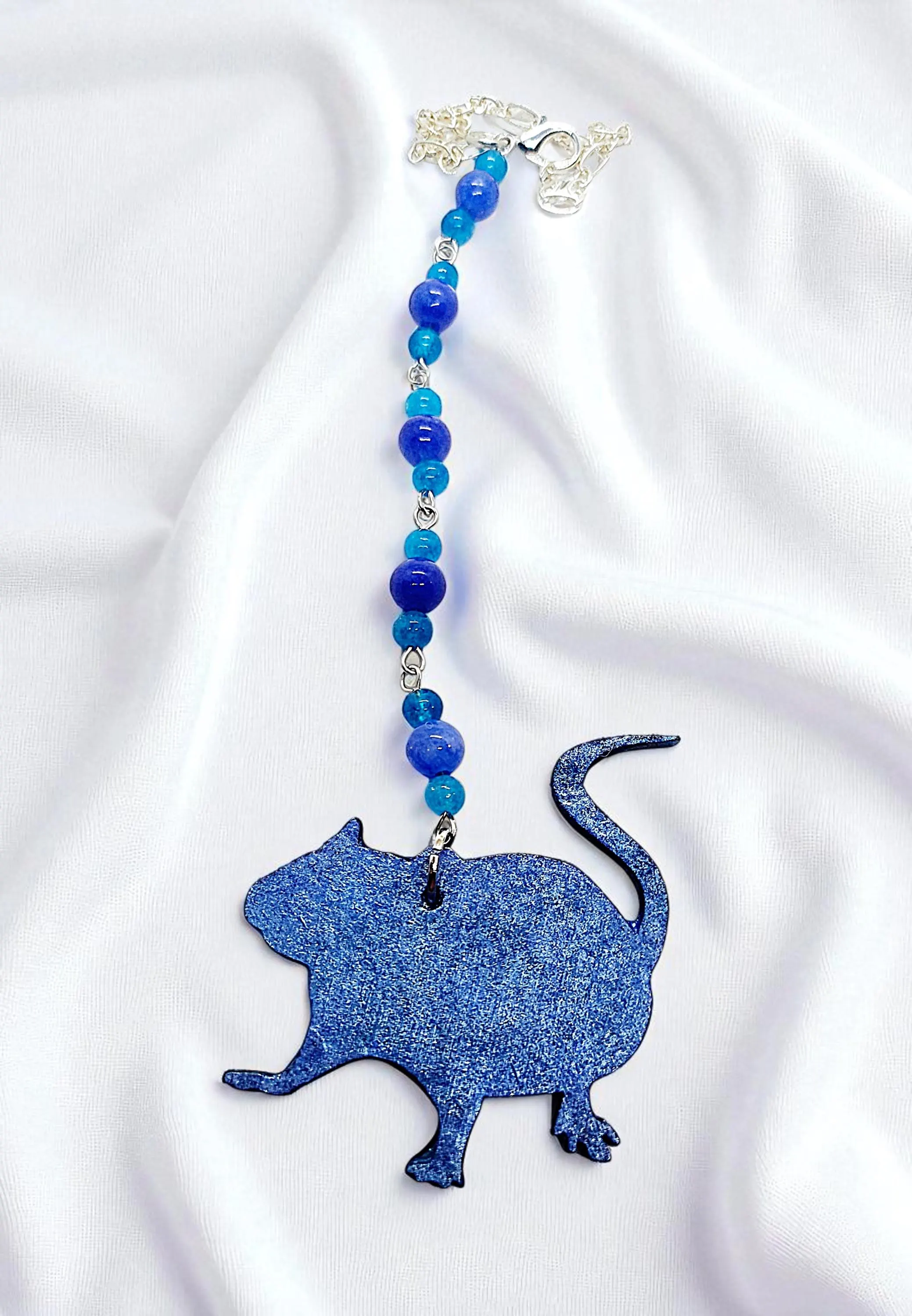 Blue Kyanite & Chalcedony Gemstone Fancy Rat Hanging Rearview Mirror Car Charm