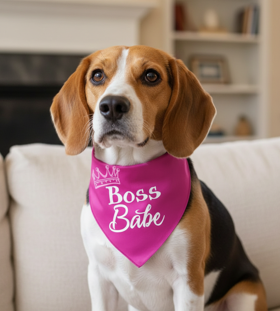 Medium Pink Boss Babe with Crown Dog Bandana 