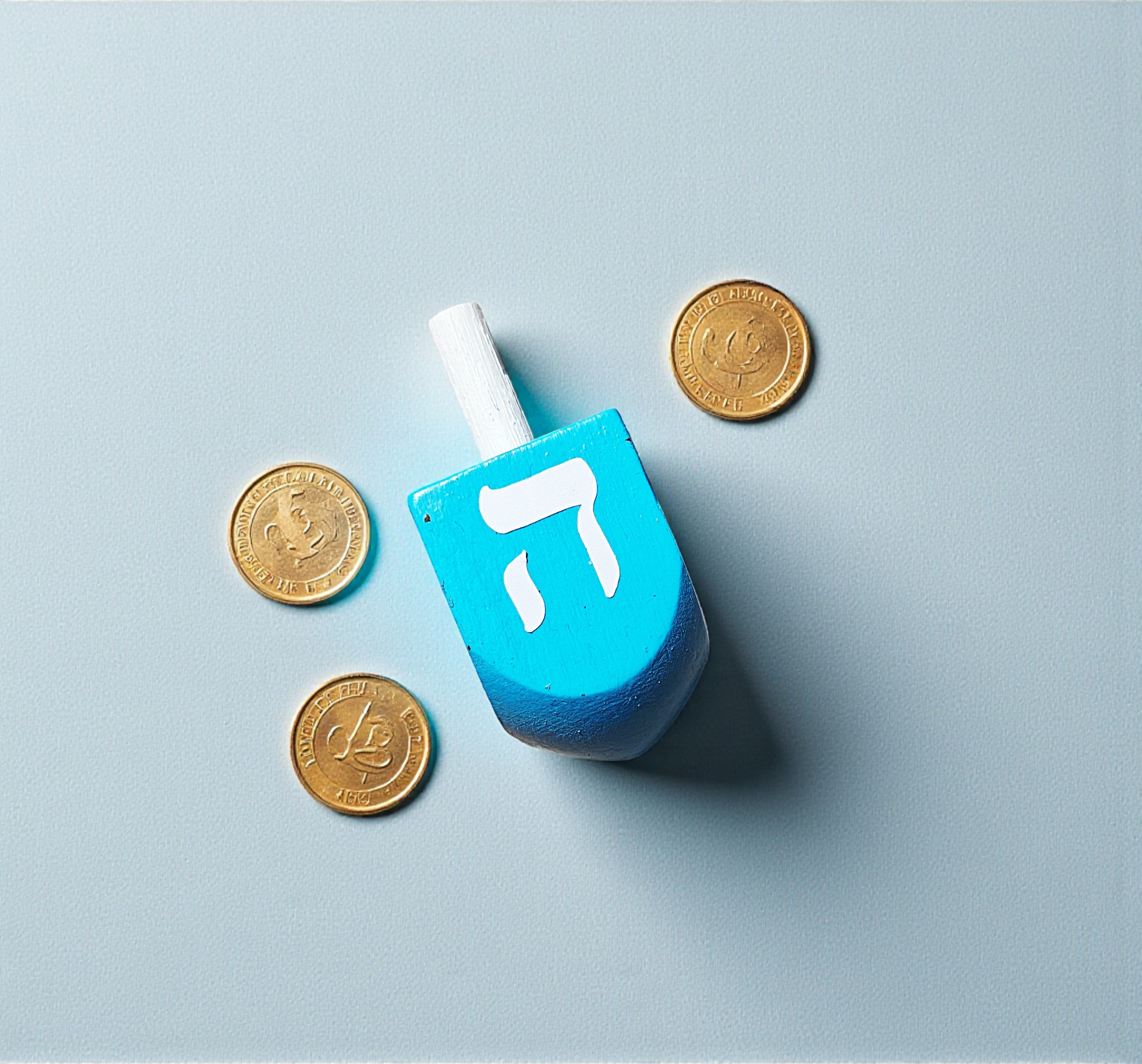 Hand Painted Wooden Blue & White Hanukkah Dreidel Game