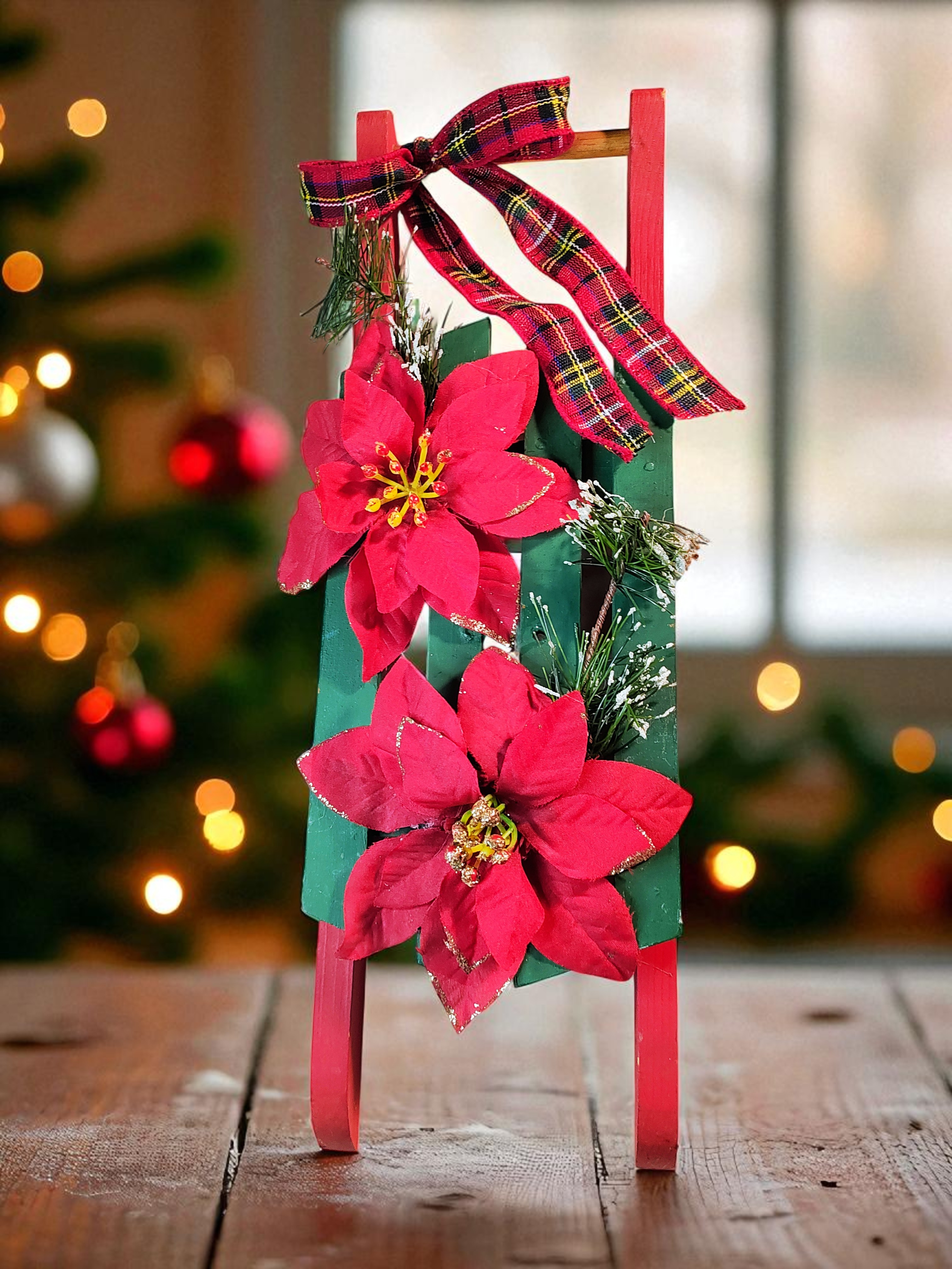 Small Decorative Wooden Christmas Sled Decoration