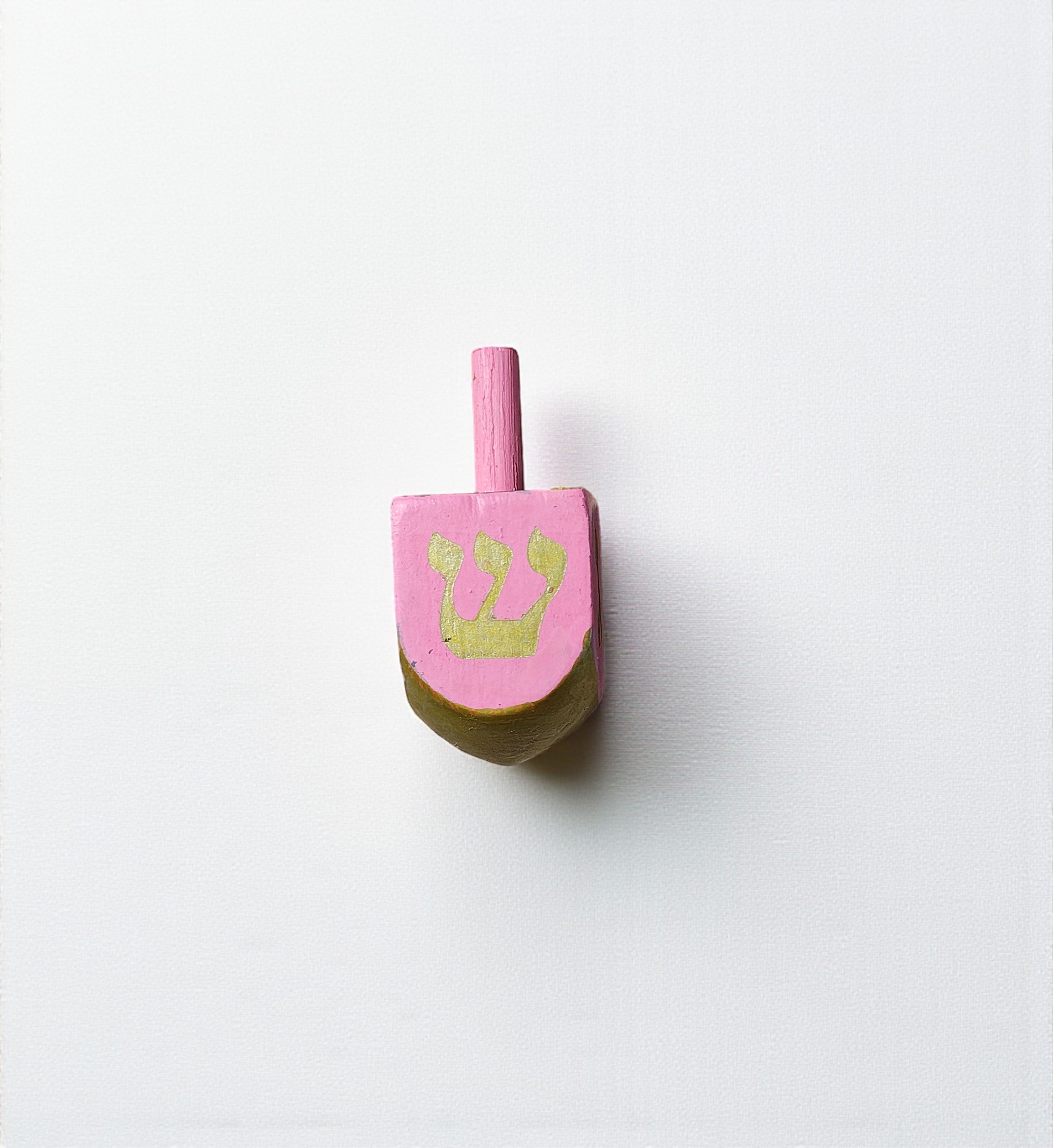 Hand Painted Wooden Pink & Gold Hanukkah Dreidel Game