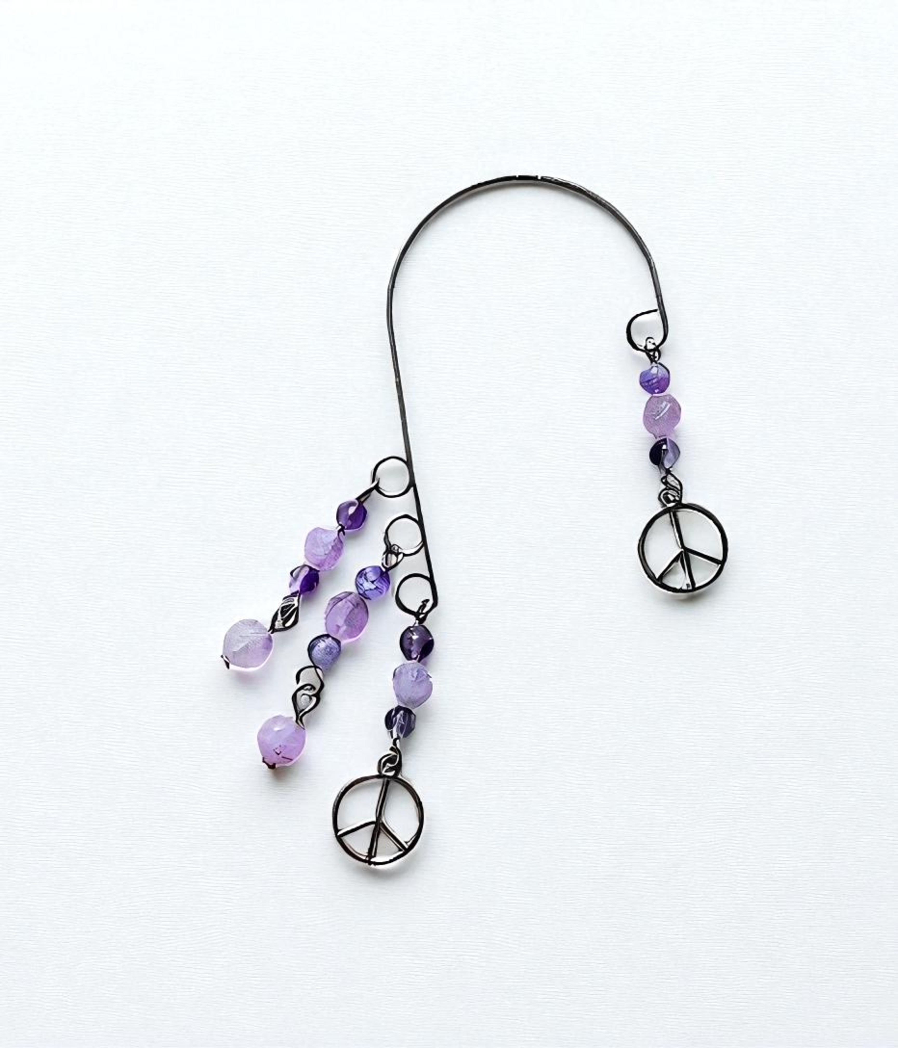 Silver Peace Sign & Purple Gemstone Ear Cuff Wrap