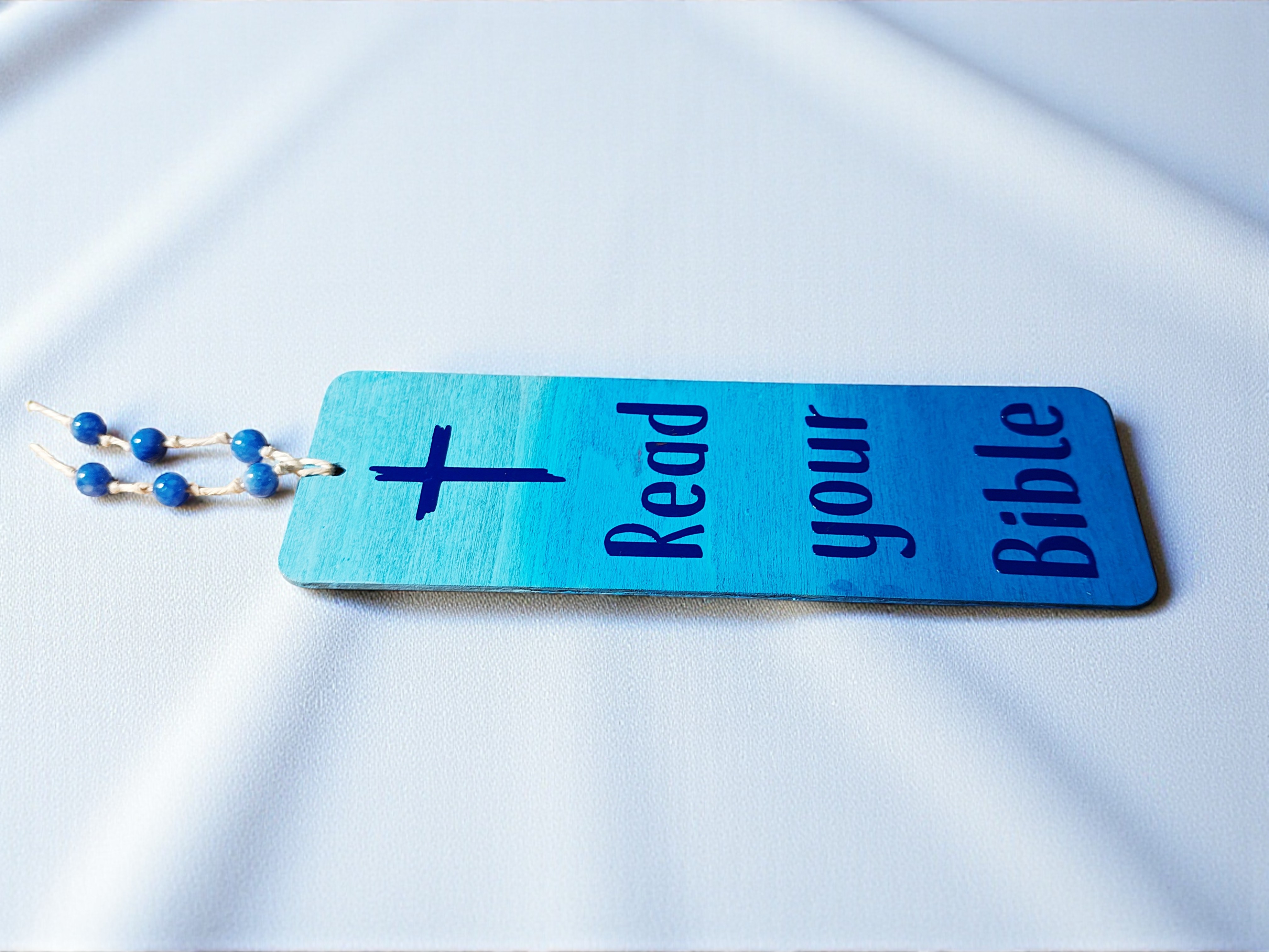 Handmade Blue Wooden Read Your Bible Yellow Bookmark