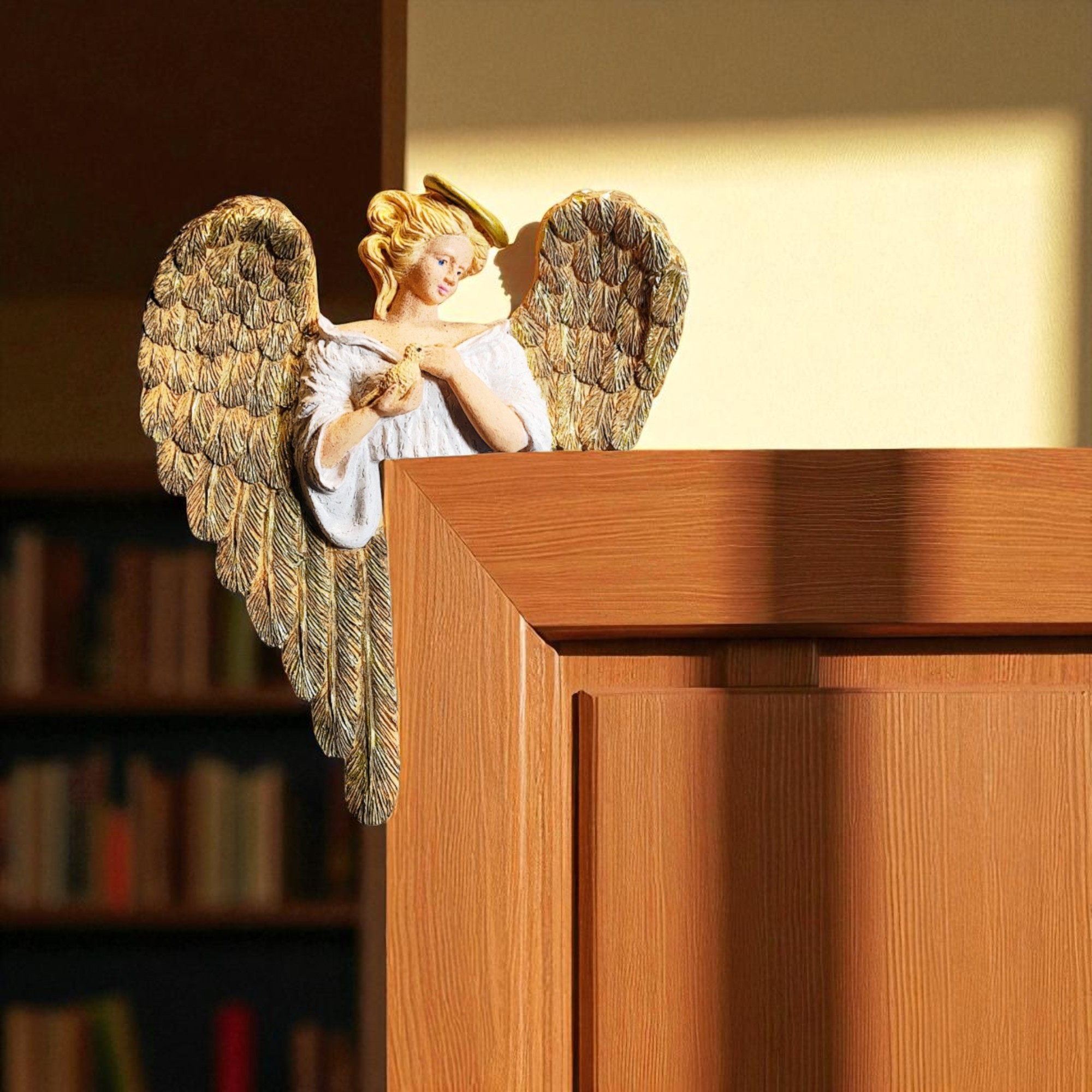 Hand Painted Angel with Bird Top of Door Frame Sitter 