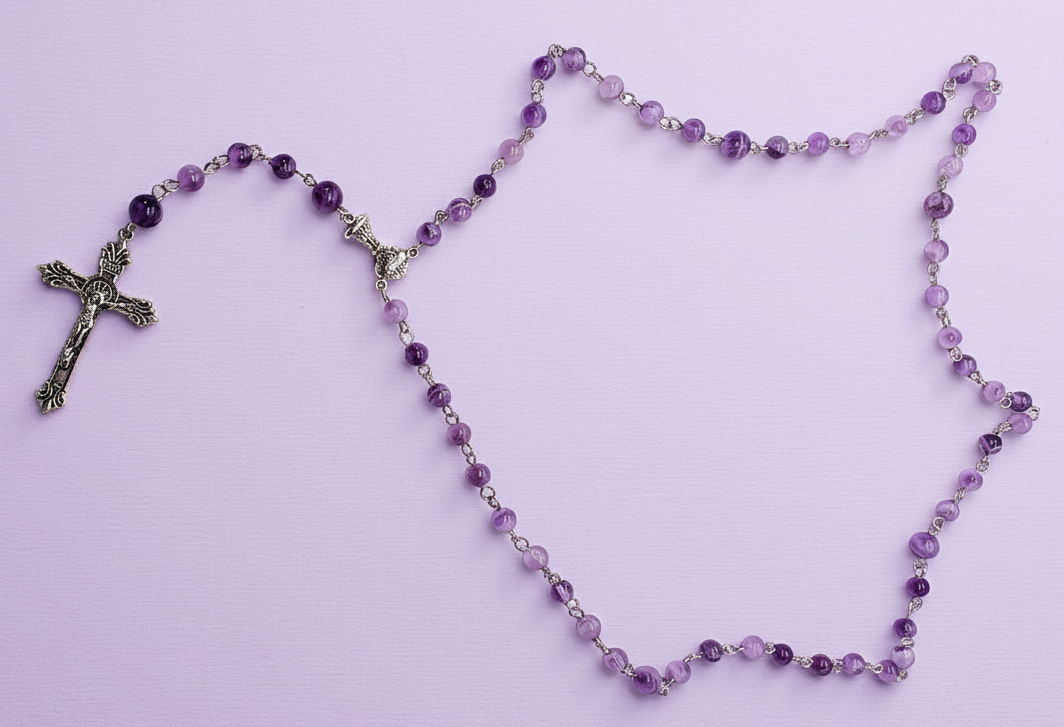 Amethyst Gemstone Rosary Beads Necklace