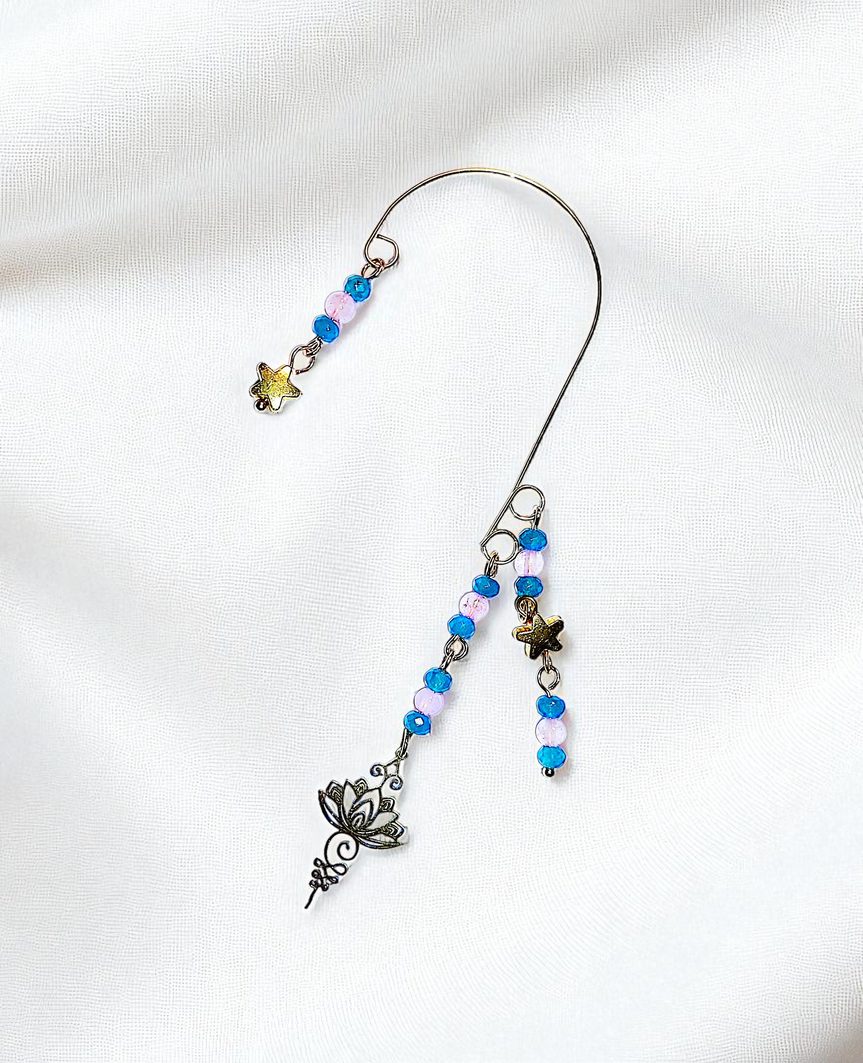 Gold Celestial Lotus & Pink Quartz and Blue Apatite Gemstone Ear Cuff Wrap