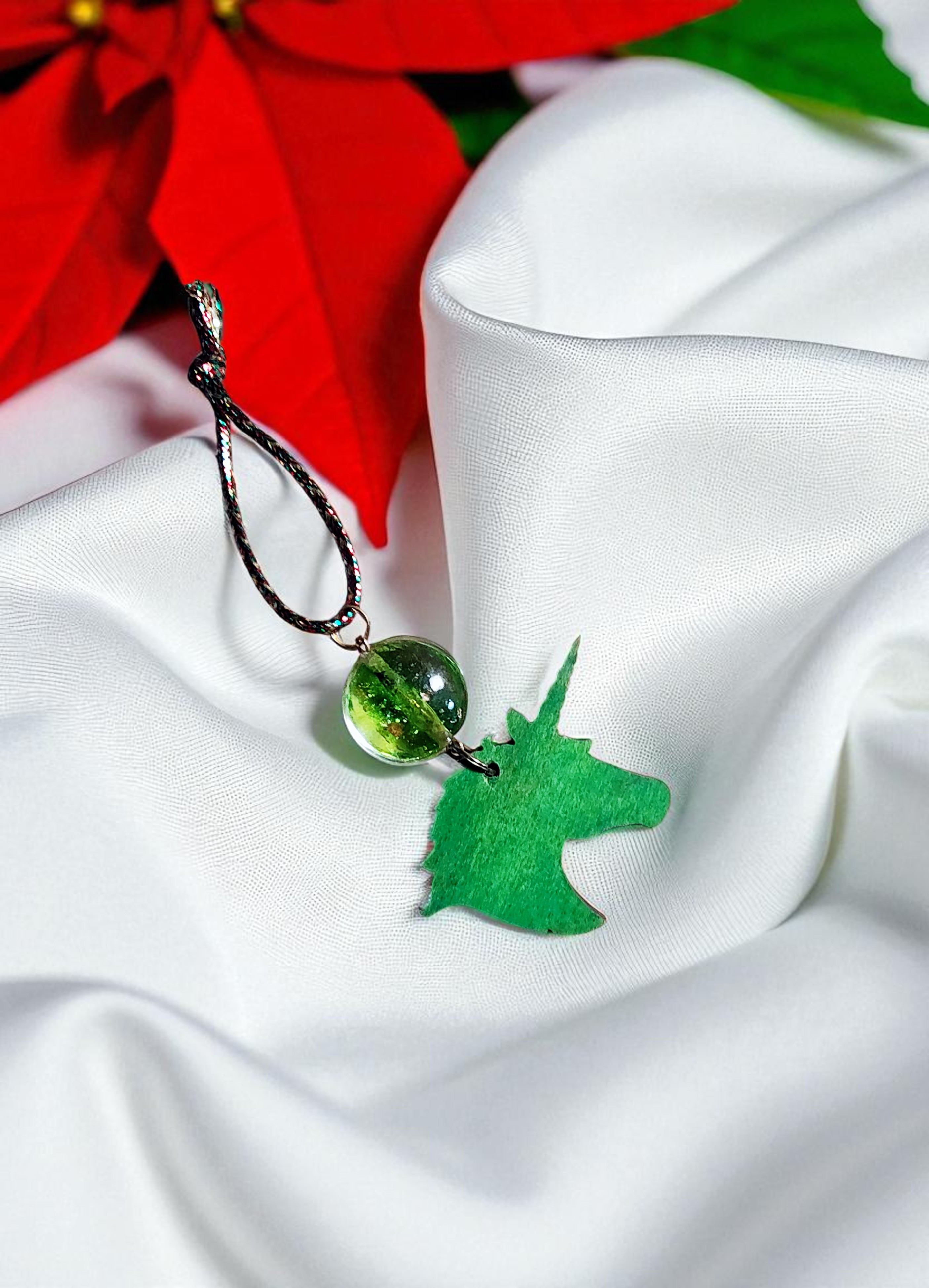 Handcrafted Wooden Magical Unicorn Beaded Christmas Ornament