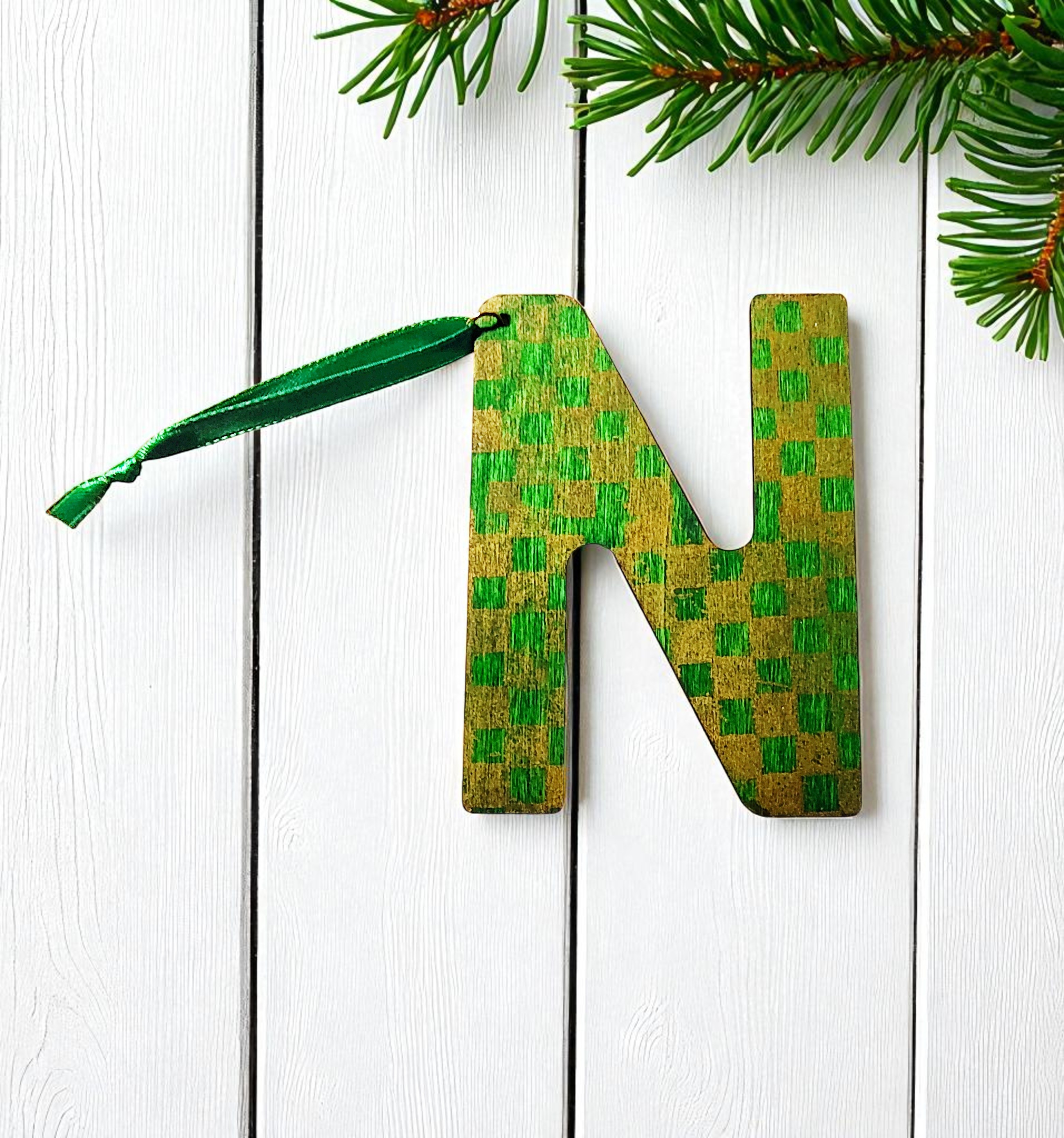 Personalized Wooden Letter Initial N Ornament