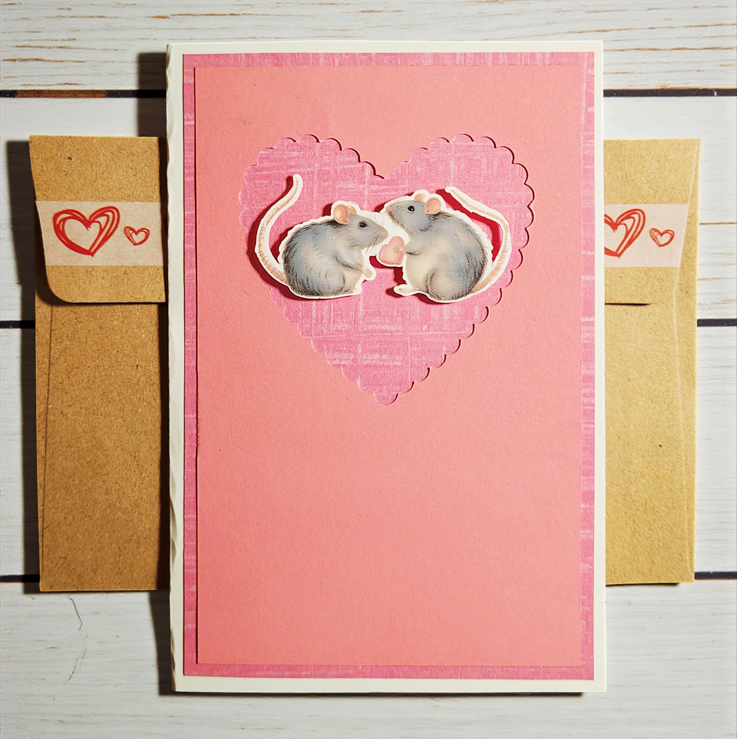 Cute Handmade Fancy Rat Heart Valentine Greeting Card & Envelope