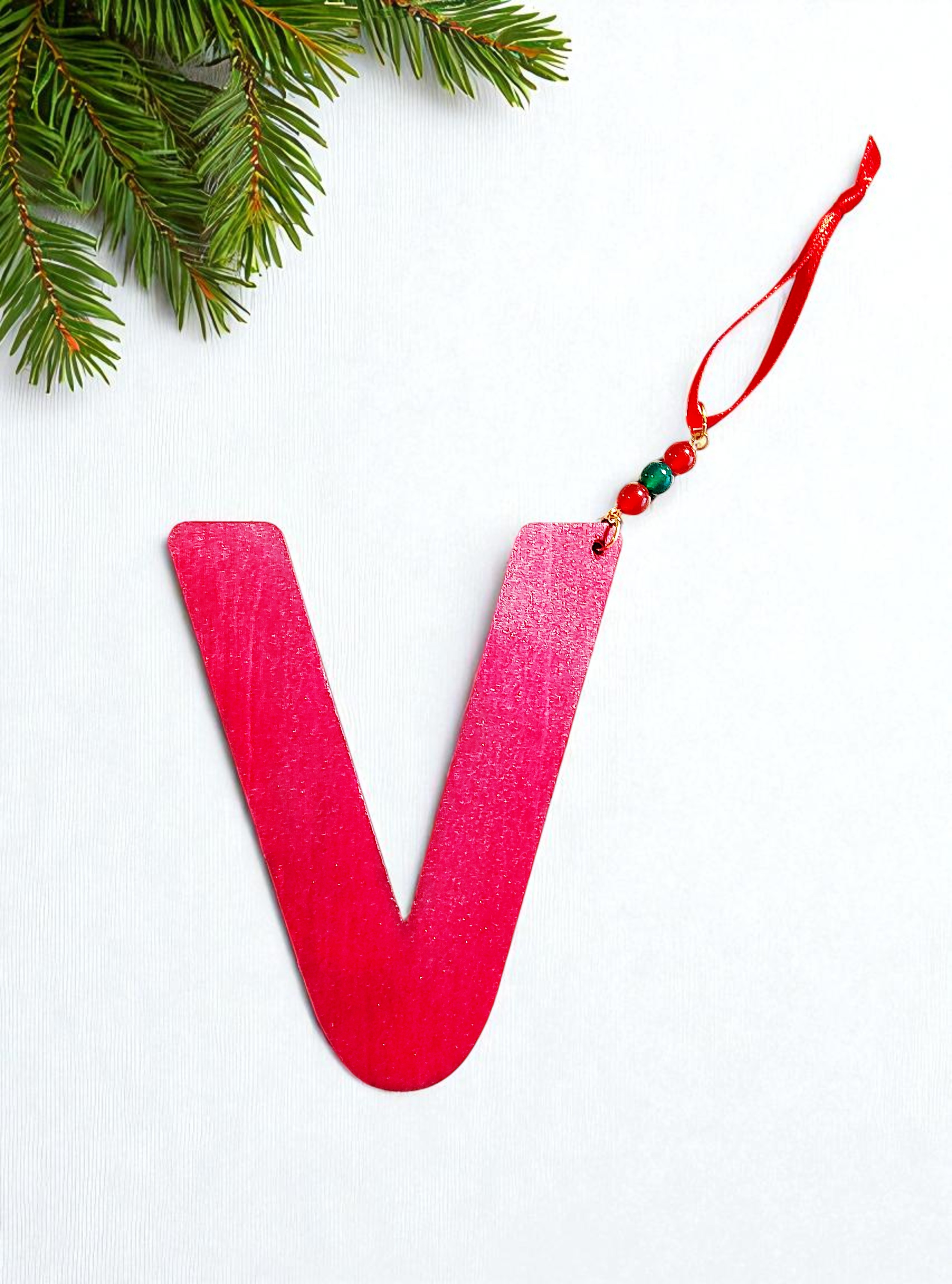 Personalized Wooden Letter Initial V Ornament