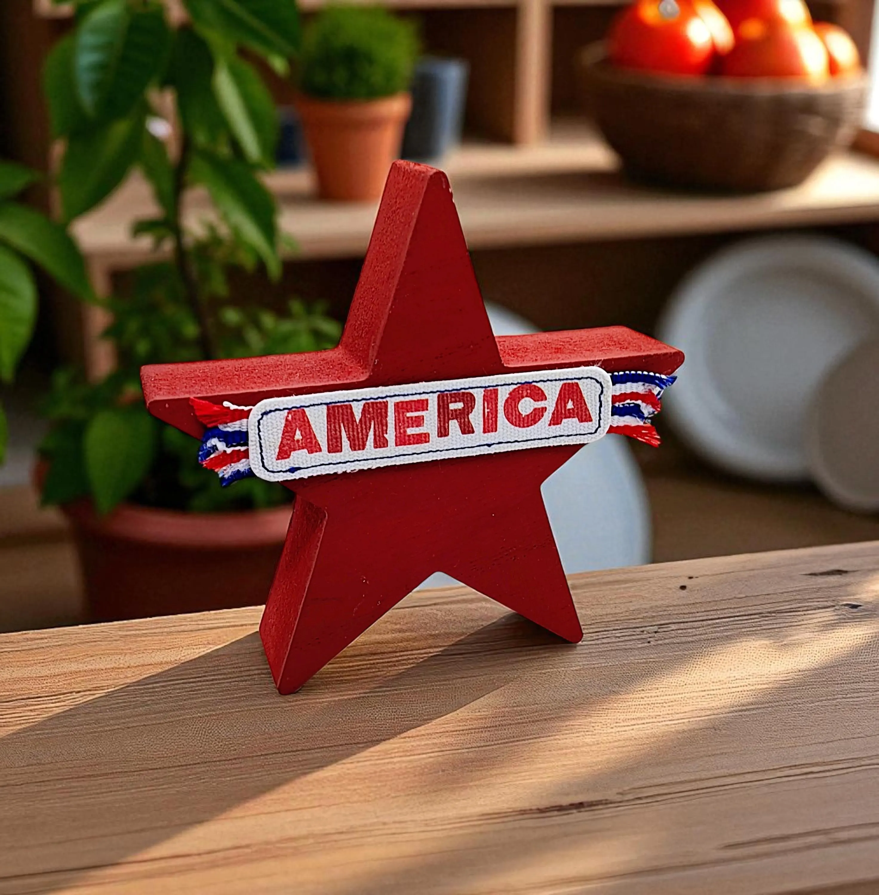 Patriotic Wooden Star Shelf Sitter