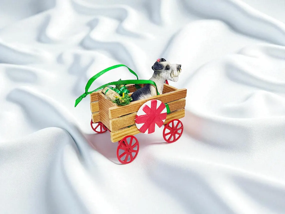 Dog in Miniature Wagon Holiday Ornament 