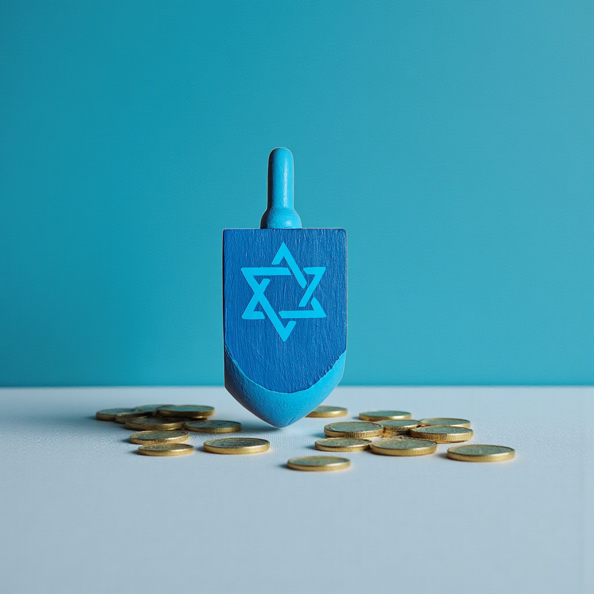 Large Hand Painted Wooden Blue Hanukkah Dreidel Decoration