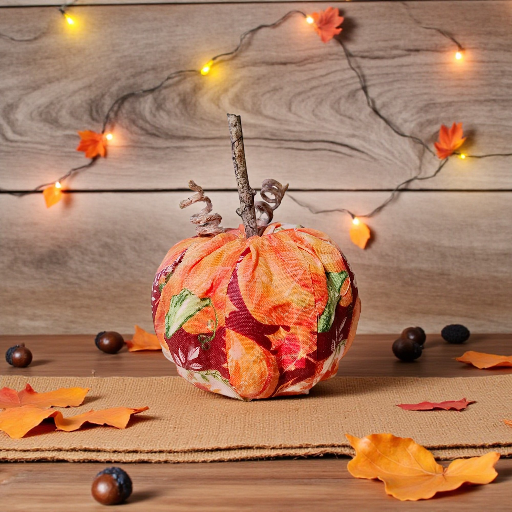 Small Rustic Harvest Fabric Pumpkin Decoration