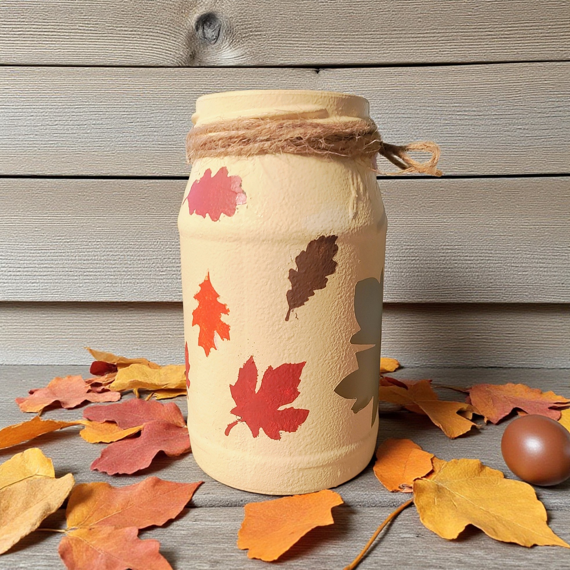 Hand Painted Autumn Leaves Glass Jar Tealight Candle Holder