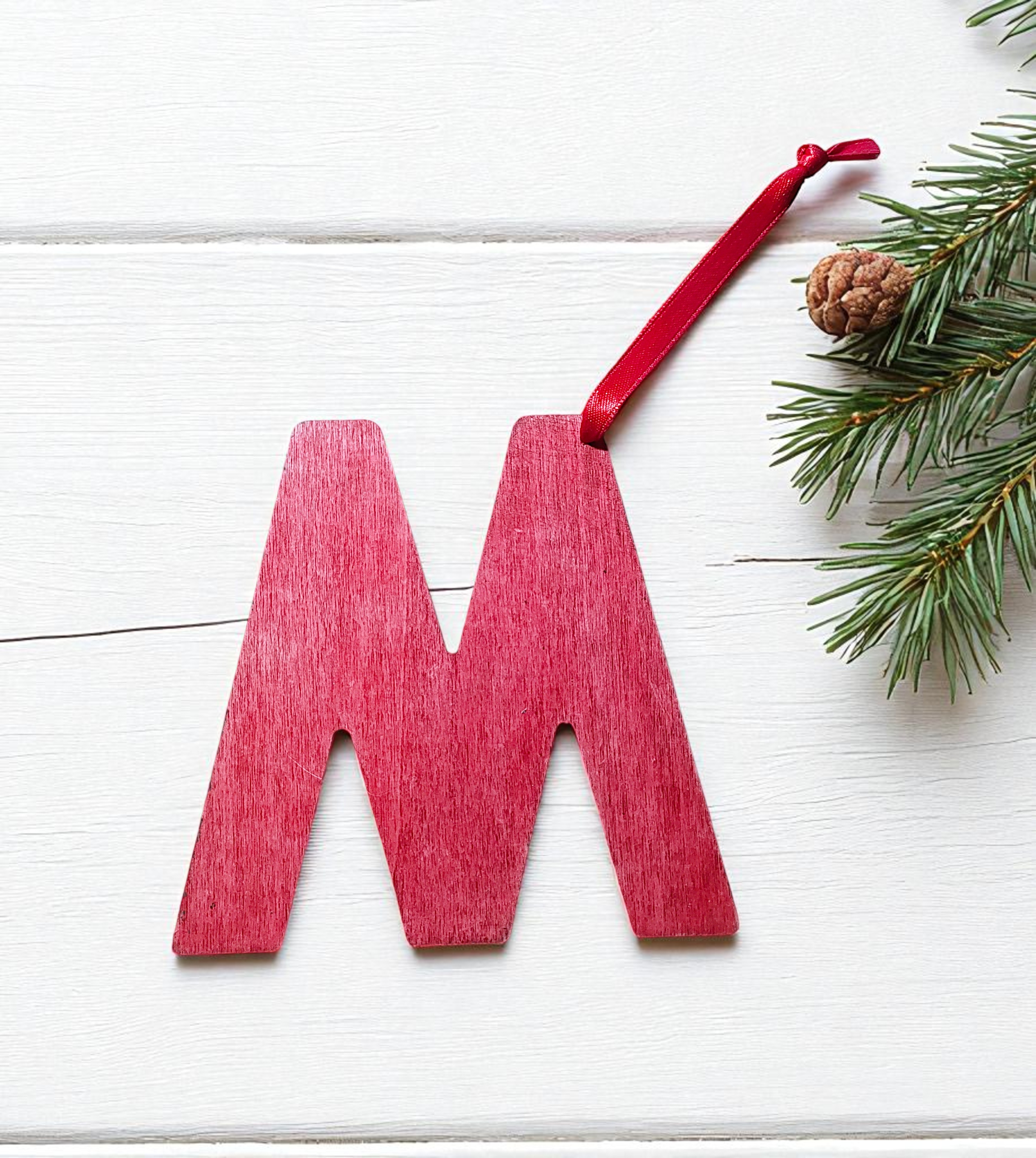 Personalized Wooden Letter Initial M Ornament