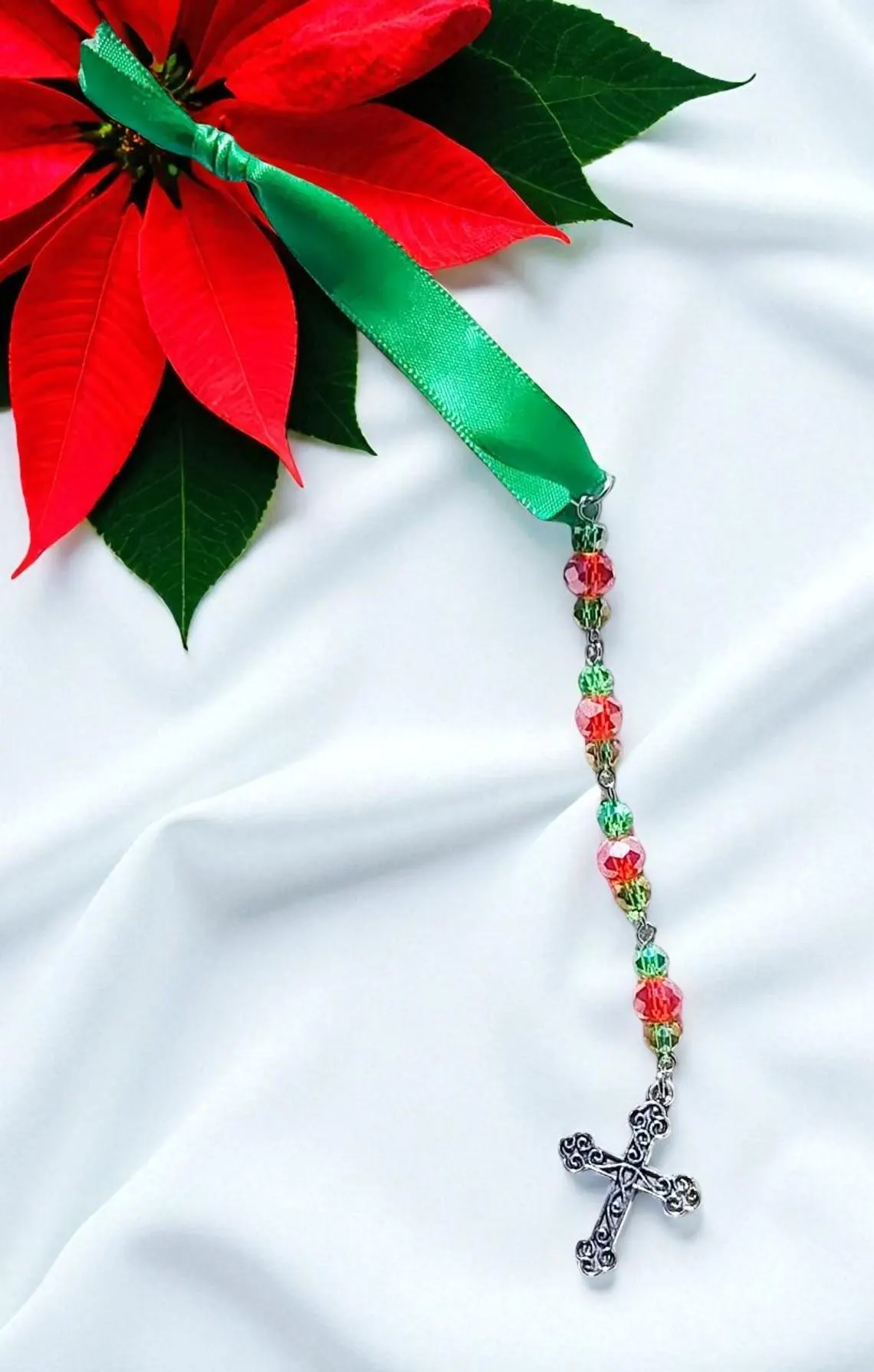 Christian Cross Beaded Holiday Icicle Ornament 