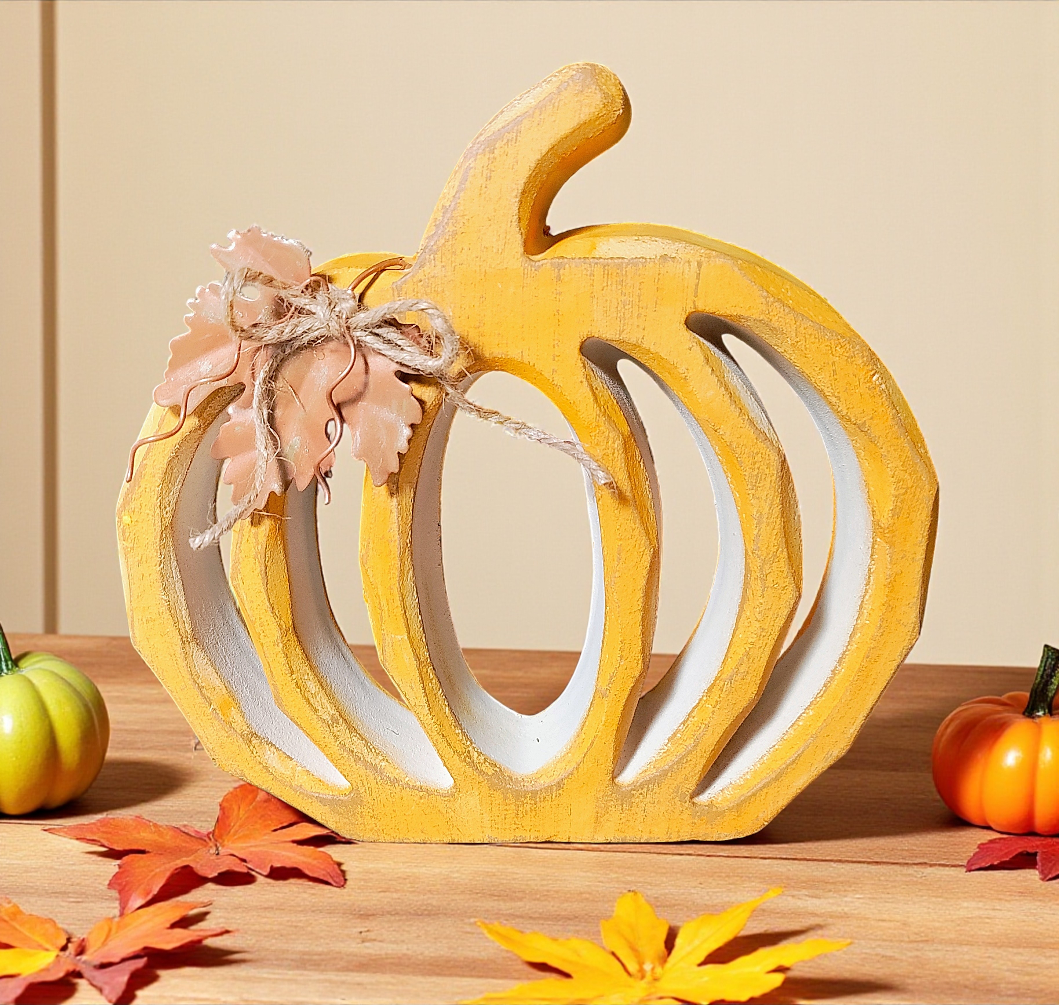 Harvest Orange Wood Pumpkin Decoration