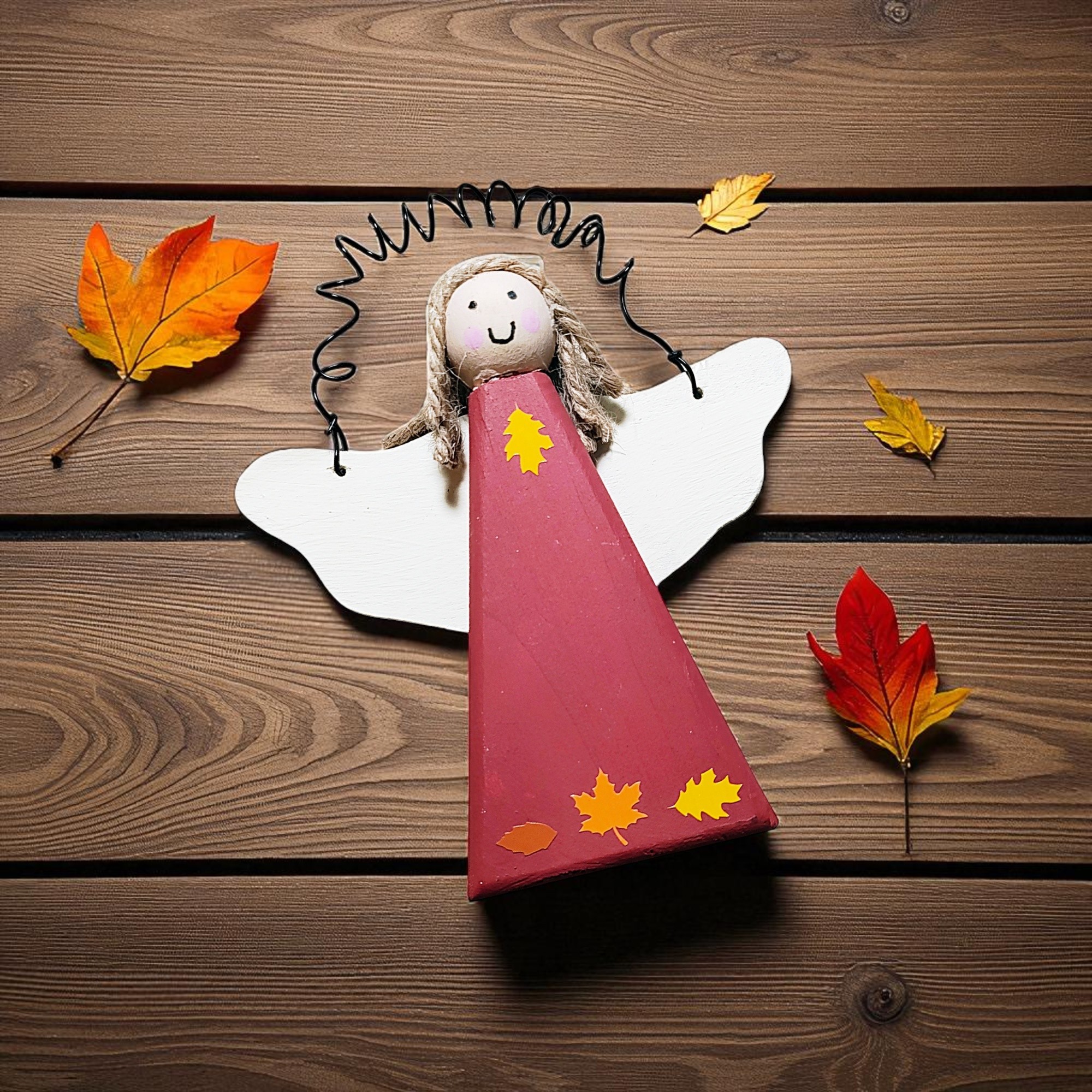 Fall Wooden Angel Ornament