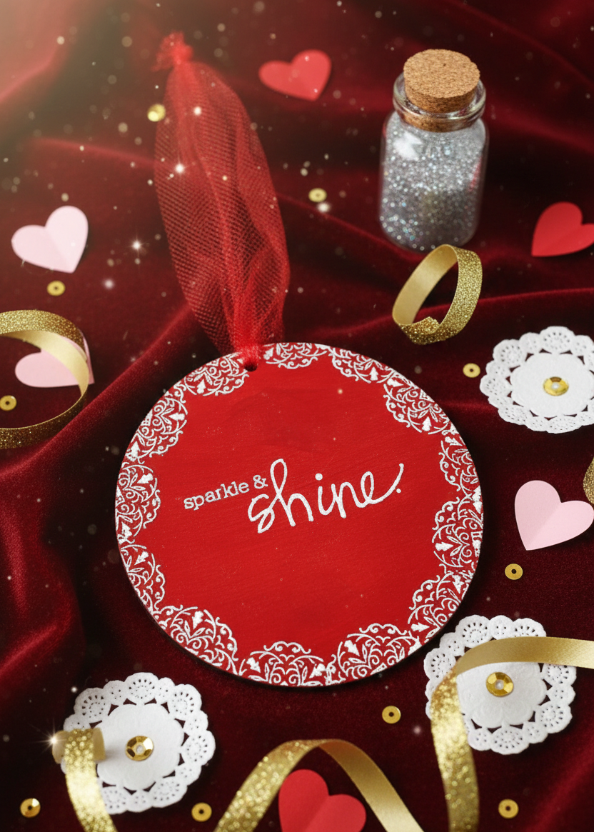 Red Sparkle & Shine Wooden Hanging Accent Ornament Decor 