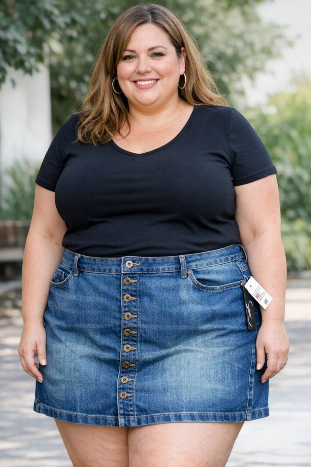 Macy's INC International Concepts Plus 24W Denim Skirt NWT Button Down w Pockets