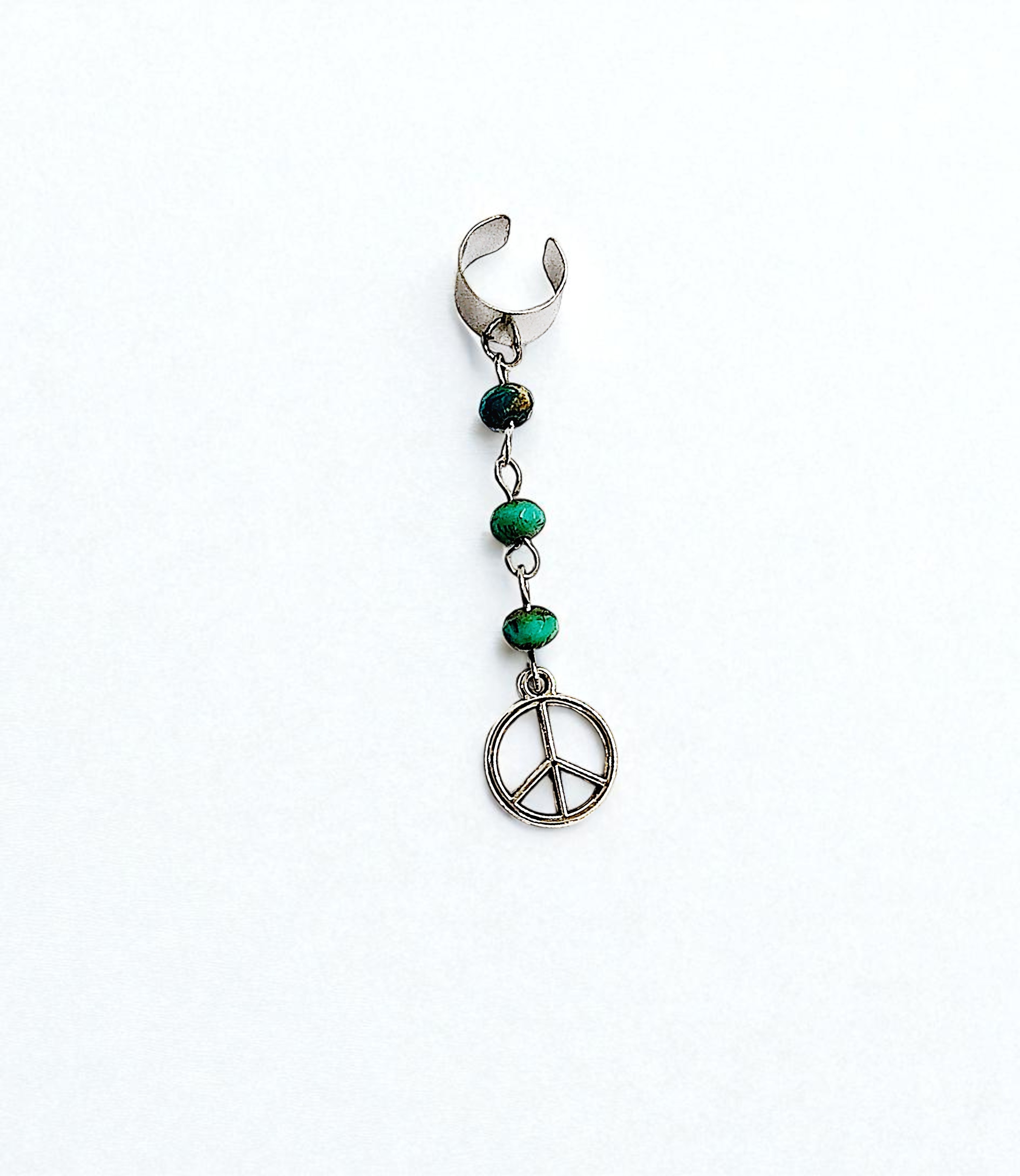 Beaded Peace Sign Dangly Ear Cuff