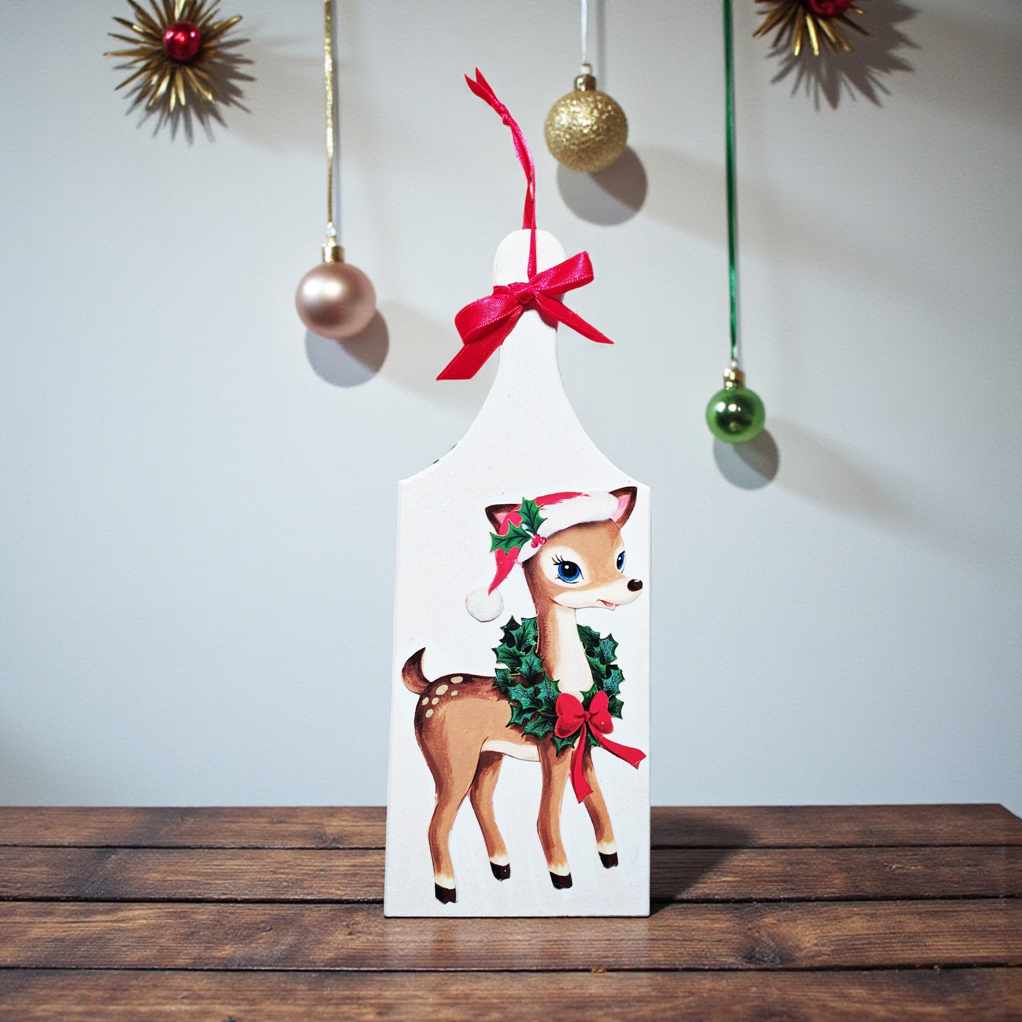 Small Wooden Glittery Christmas Reindeer Cutting Board