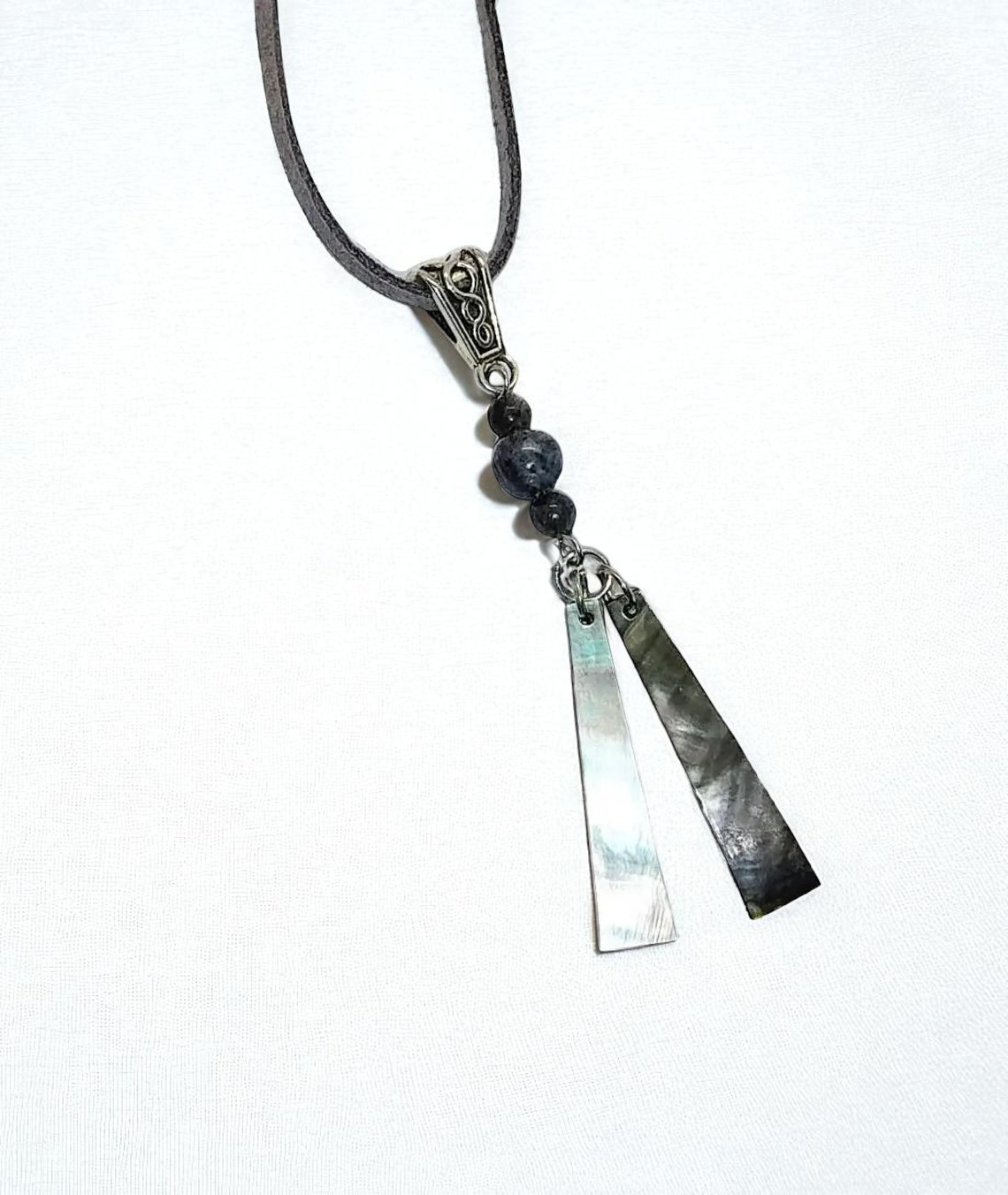 Abalone Shell Pendant on Gray Suede Cord Necklace