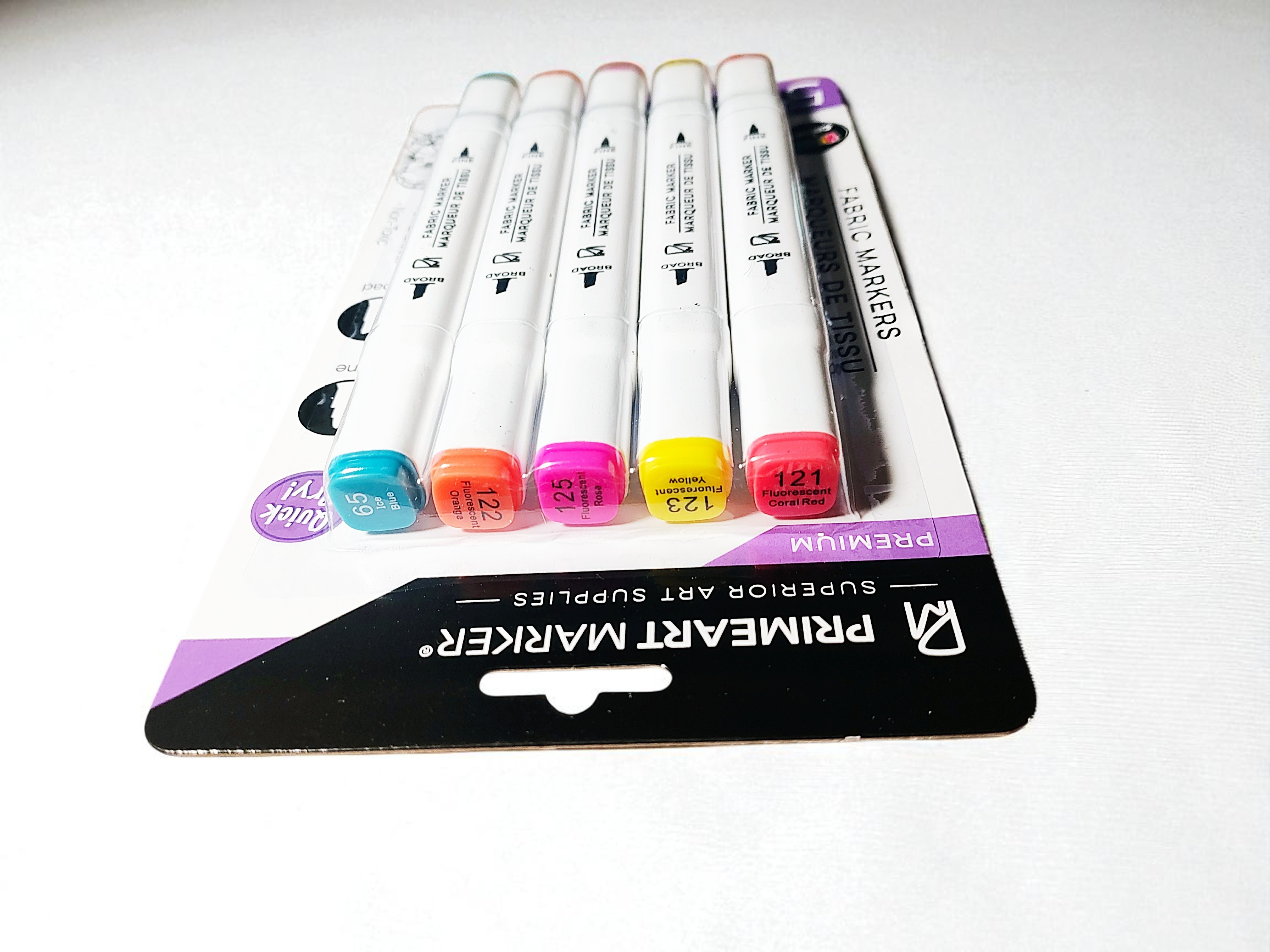PrimeArt Fabric Markers, Fine & Broad Tips, Neon Colors