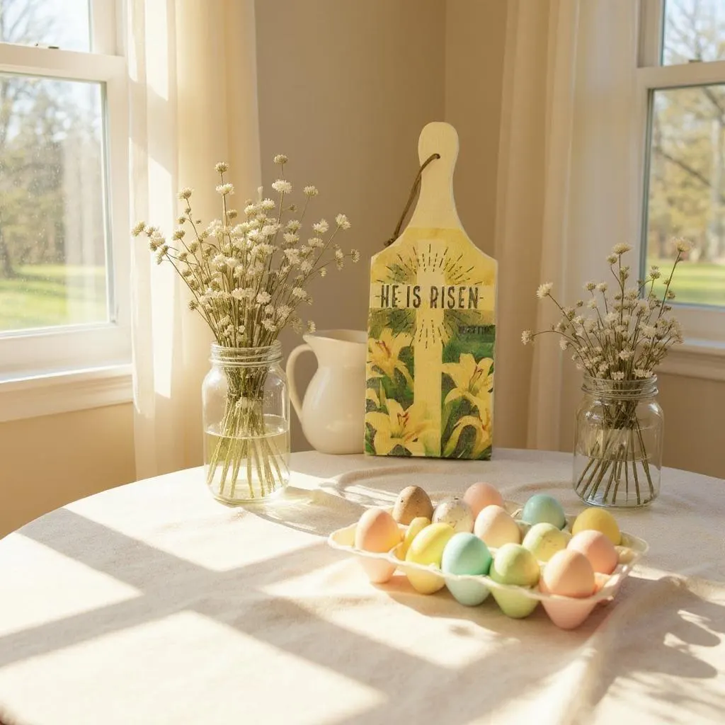 He Is Risen Small Cutting Board Sign