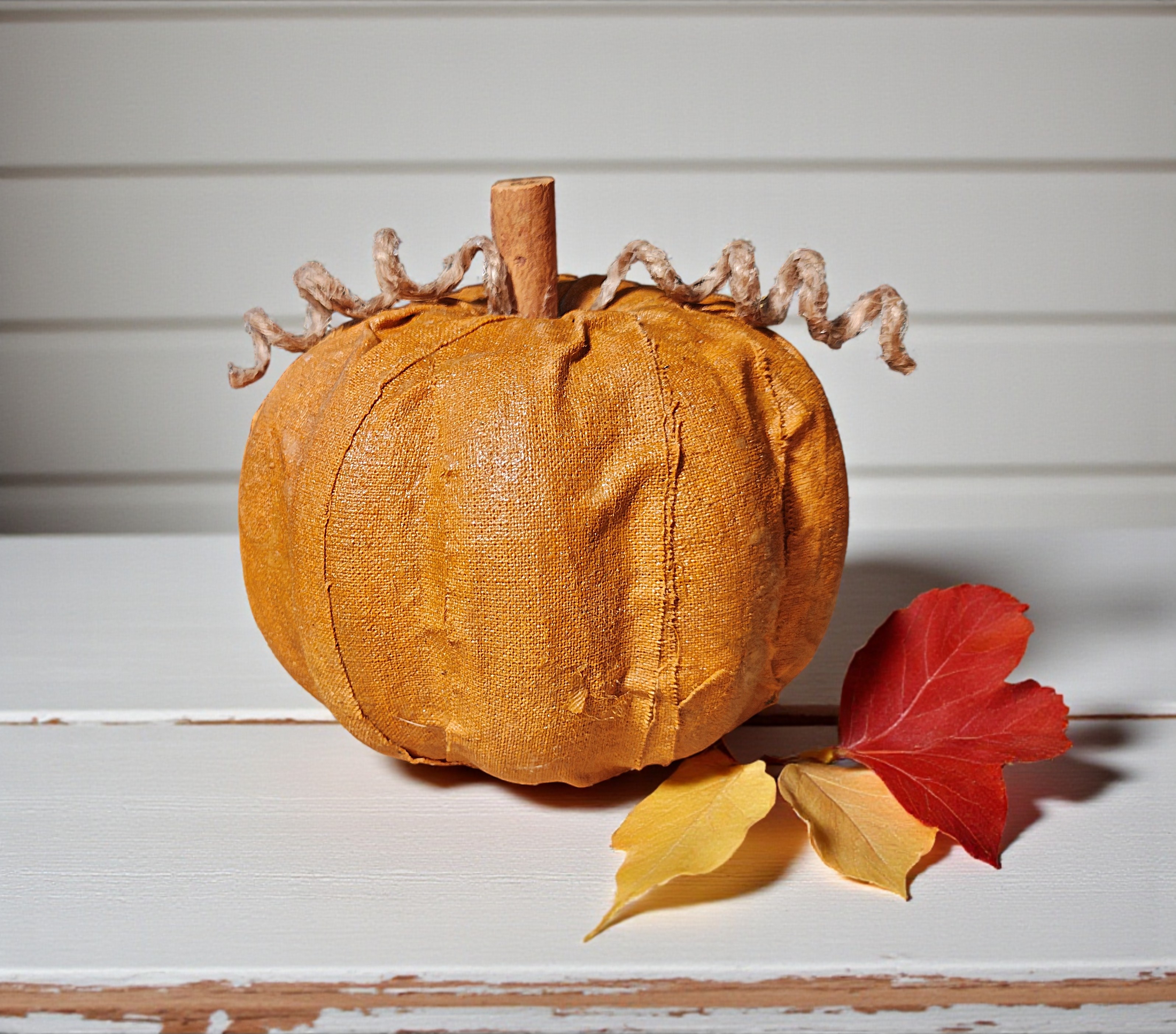 Small Rustic Harvest Fabric Pumpkin Decoration