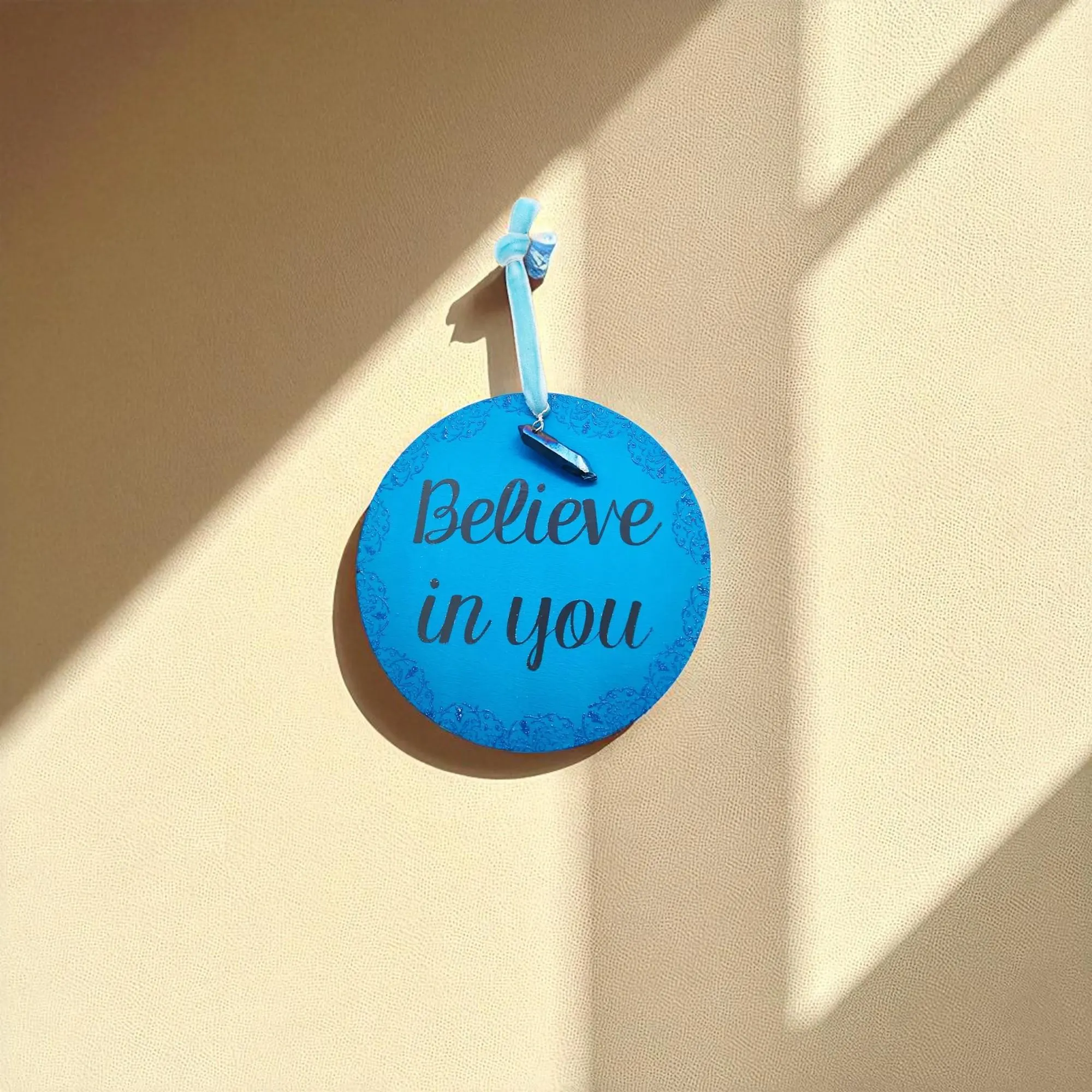 Blue Believe in You Inspirational Hanging Sign Ornament Decoration 