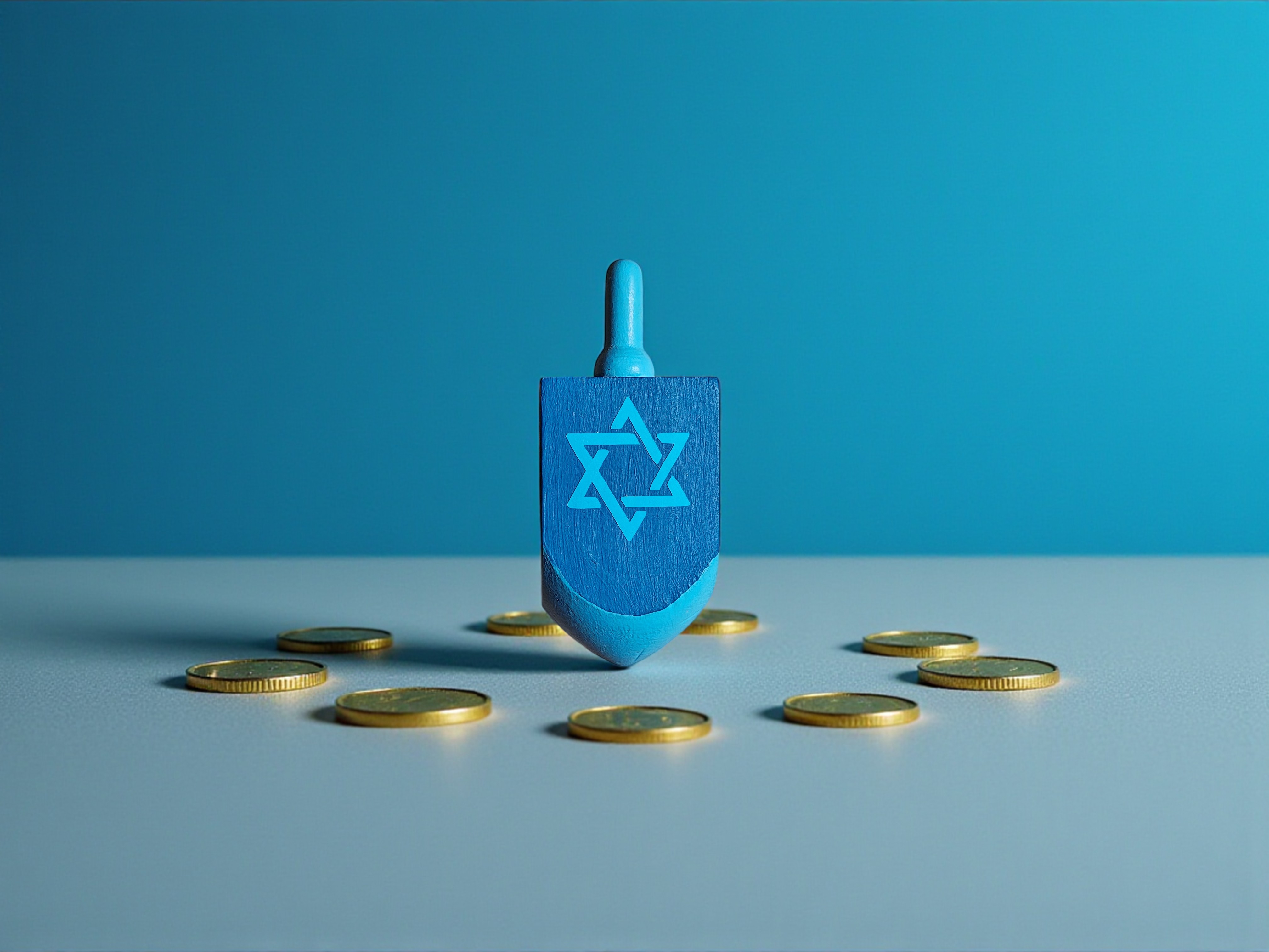Large Hand Painted Wooden Blue Hanukkah Dreidel Decoration