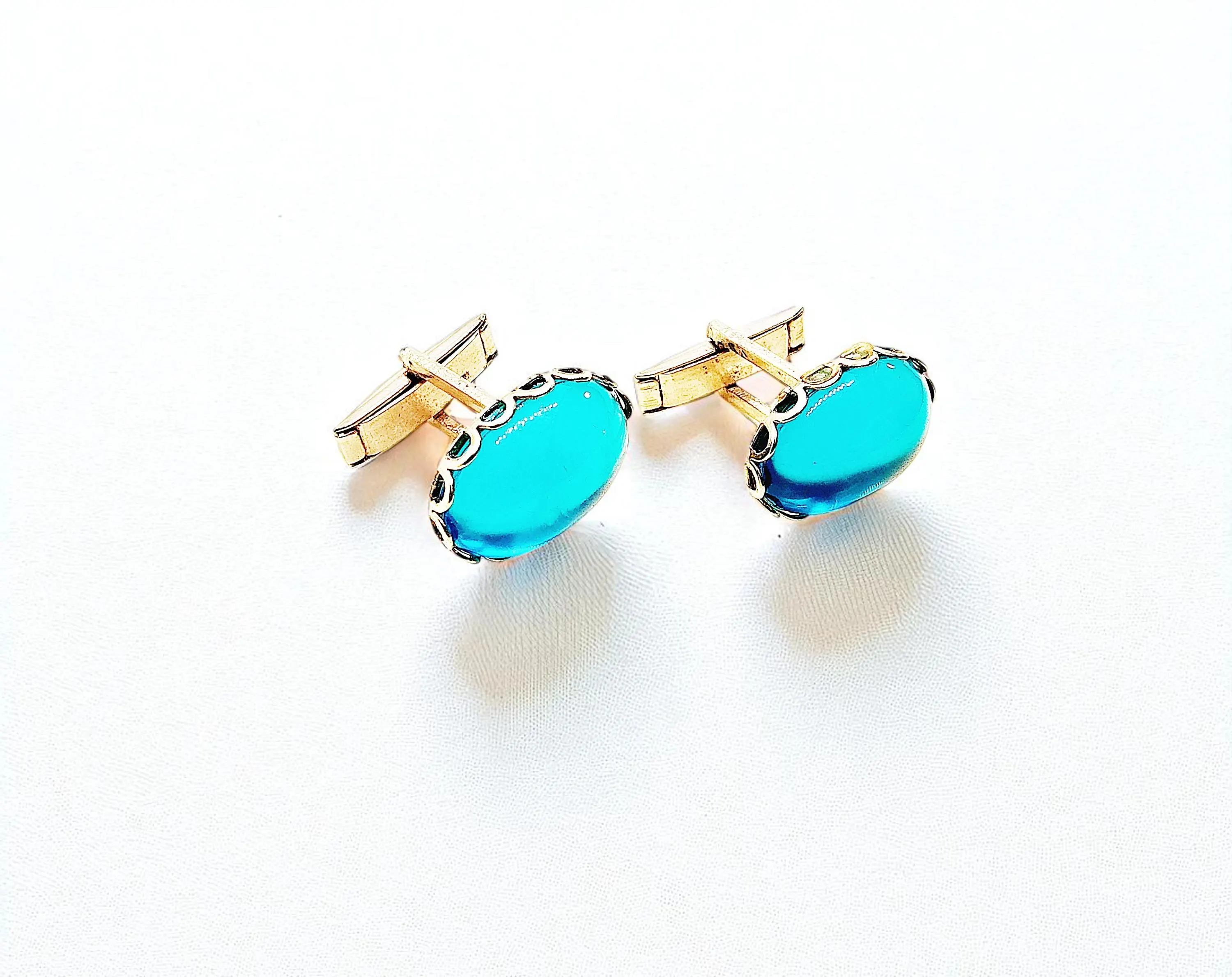 Men's Sky Blue and Gold Shirt Cuff Links Set 