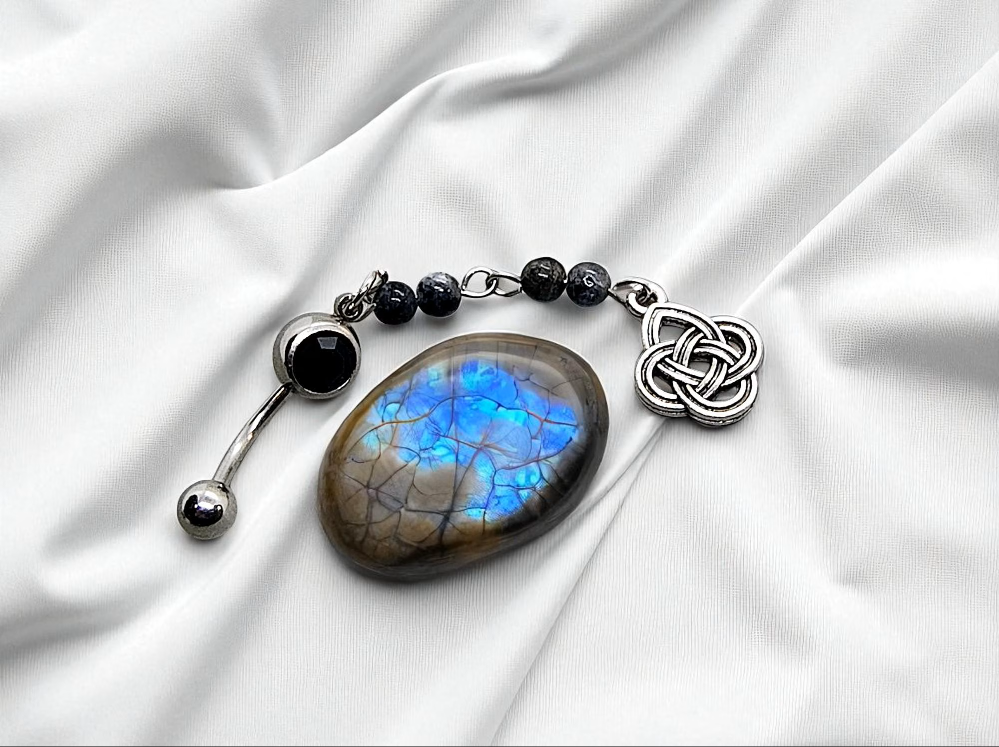 Celtic Knot & Gemstone Dangle Belly Button Ring Body Jewelry - 14 G